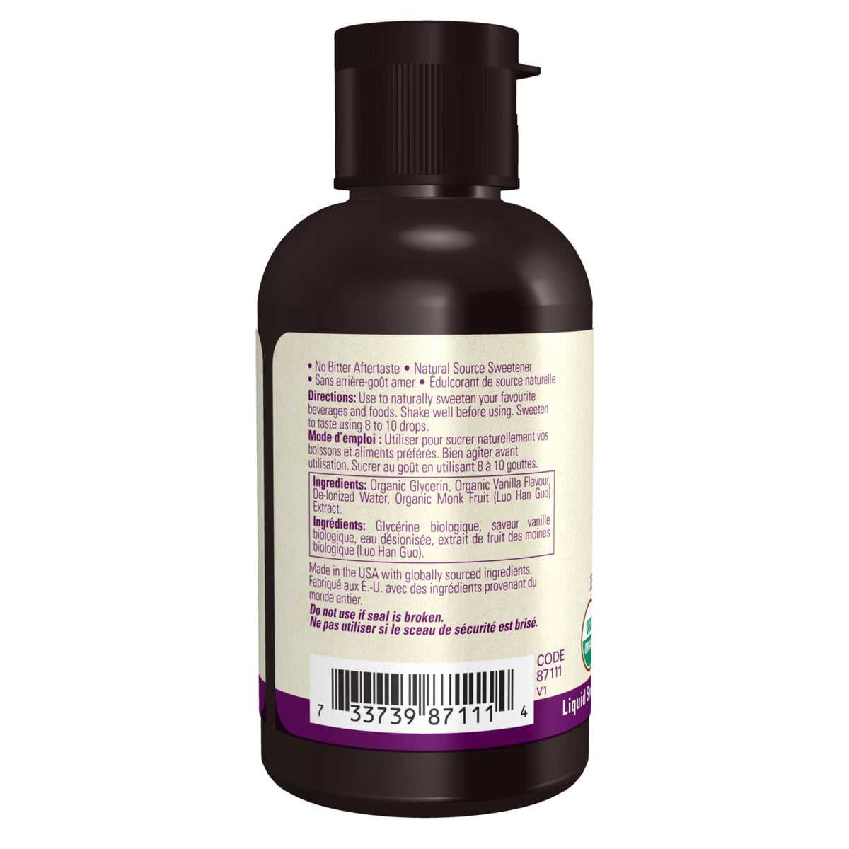 NOW Organic Liquid Monk Fruit, Vanilla Flavoured 53mL