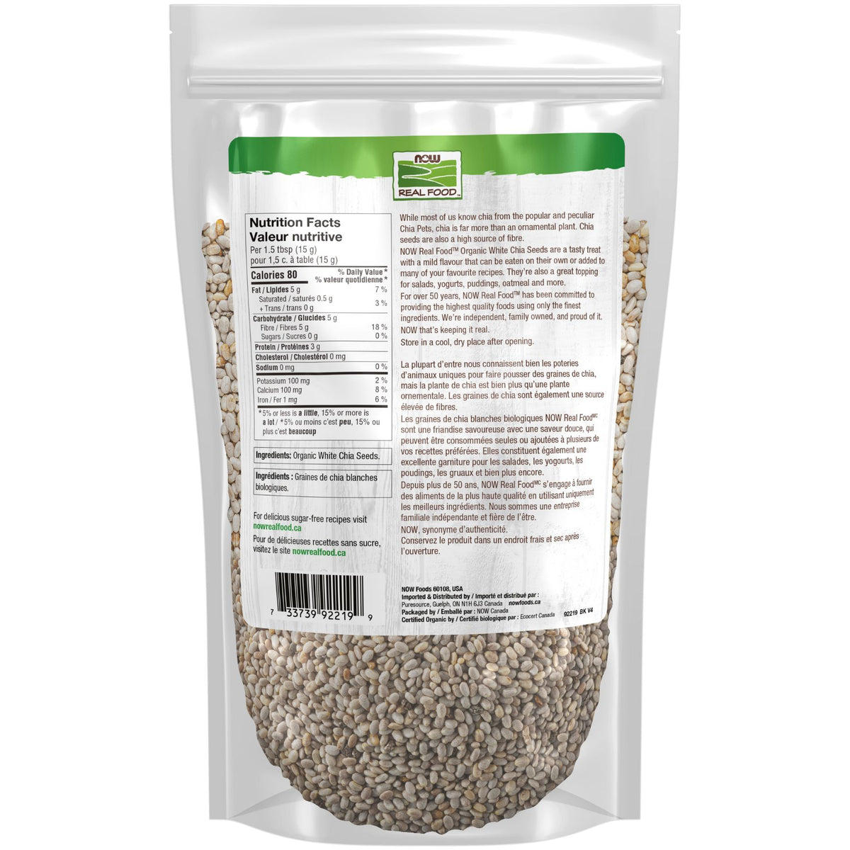 NOW Organic Whole White Chia Seeds 400g