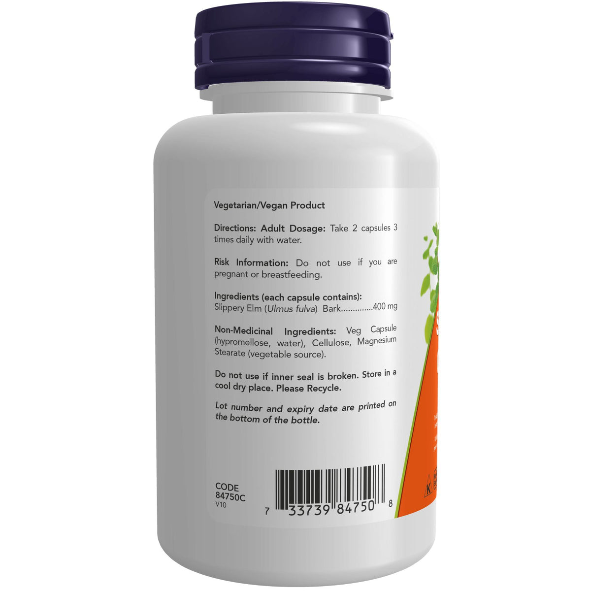 NOW Slippery Elm 400mg Capsules 100s
