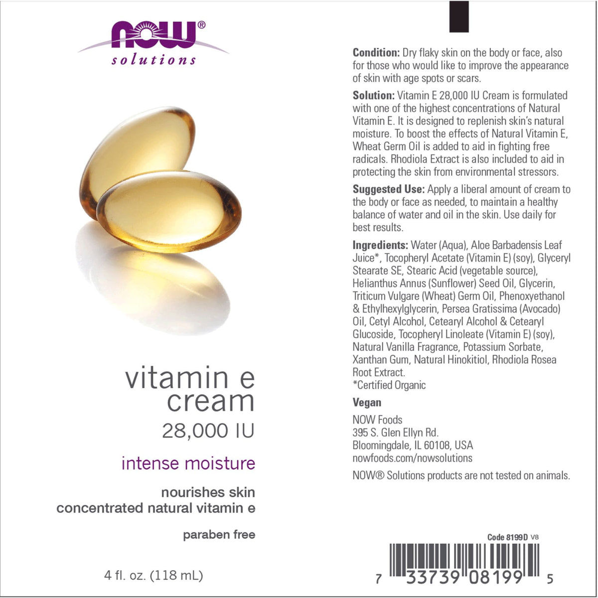 NOW Vitamin E Cream 118mL