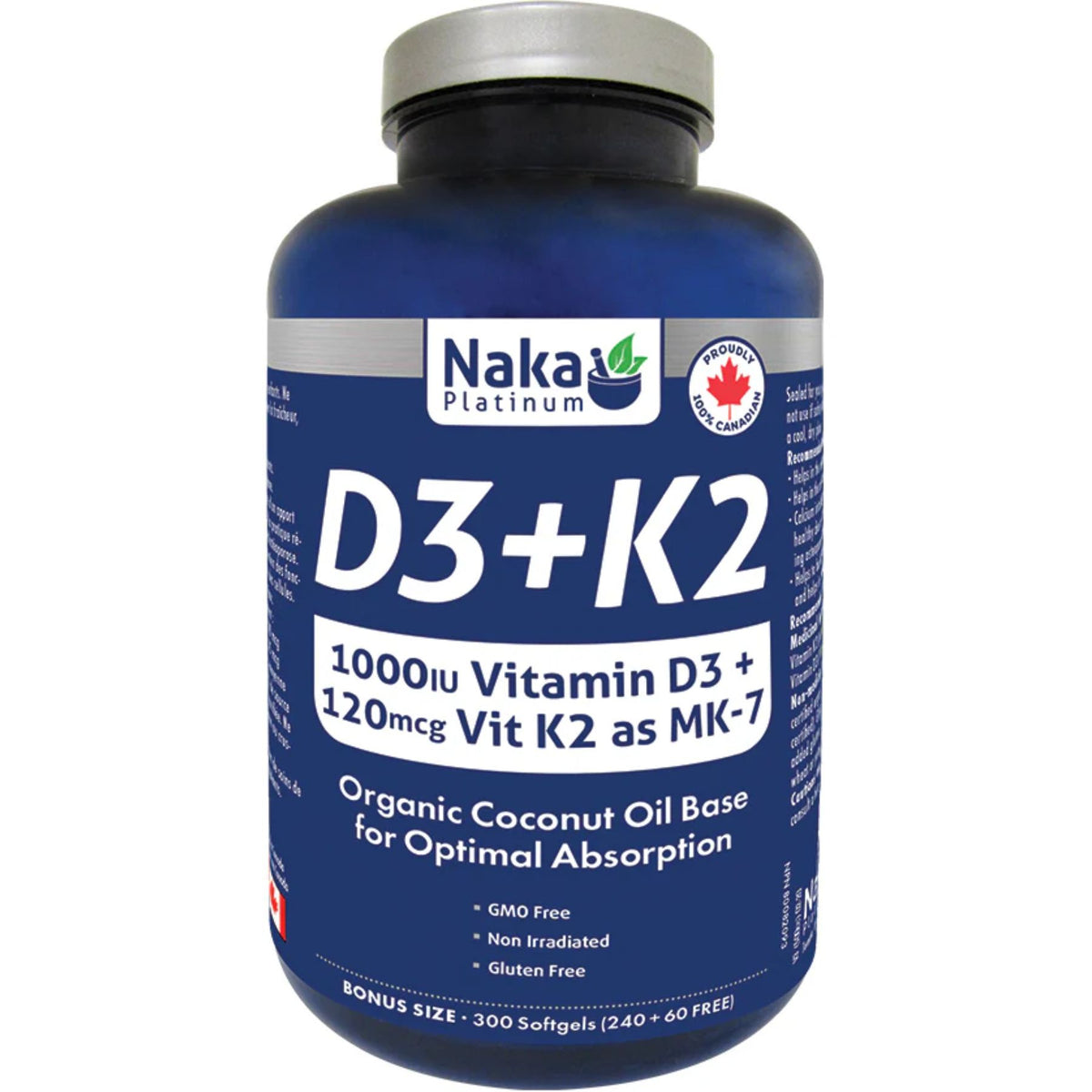 Naka Platinum D3 + K2 Softgels Bonus Size 150s (240 + 60 FREE)