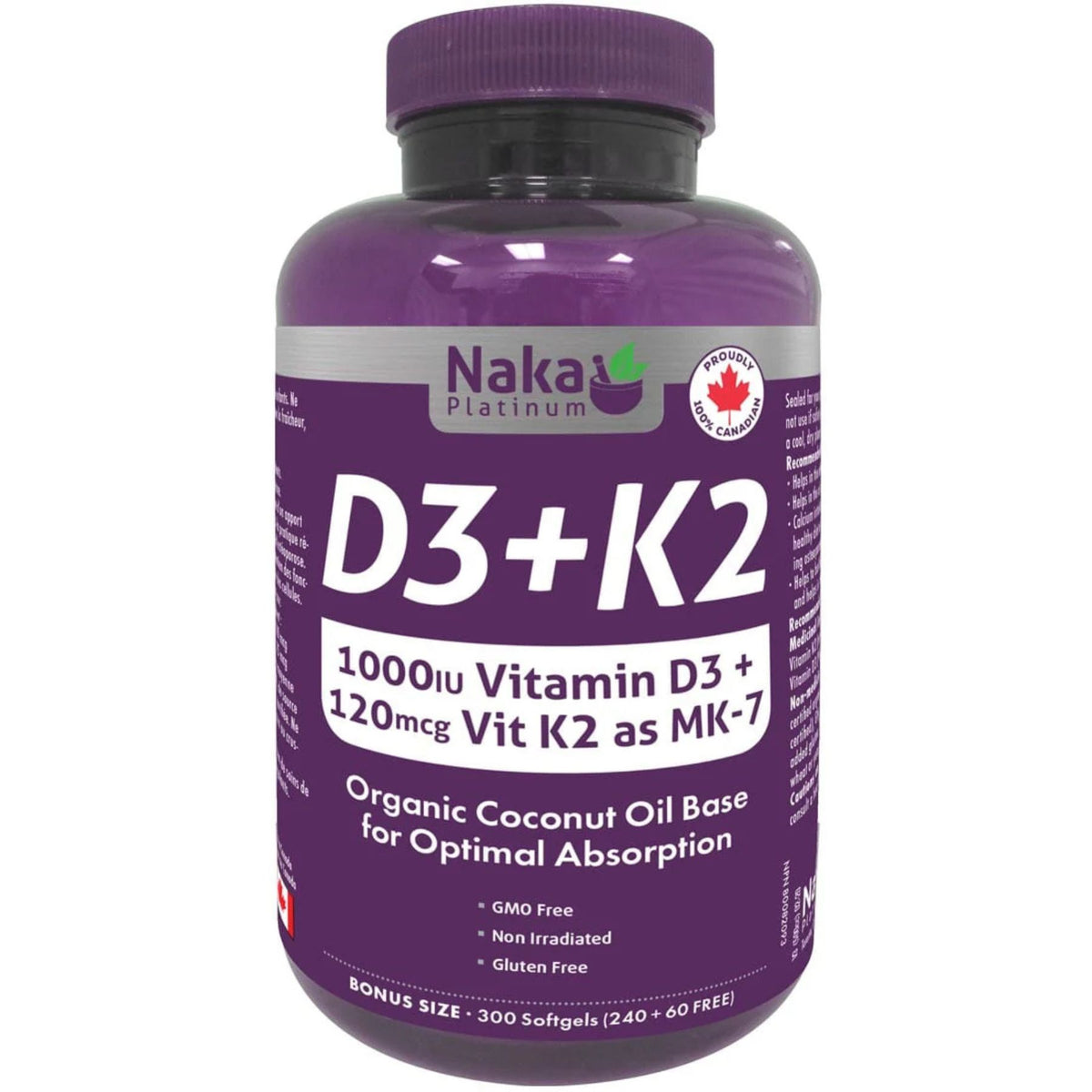 Naka Platinum D3 + K2 Softgels Bonus Size 150s (240 + 60 FREE)