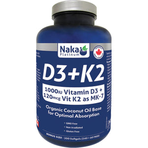 Naka Platinum D3 + K2 Softgels Bonus Size 150s (240 + 60 FREE)