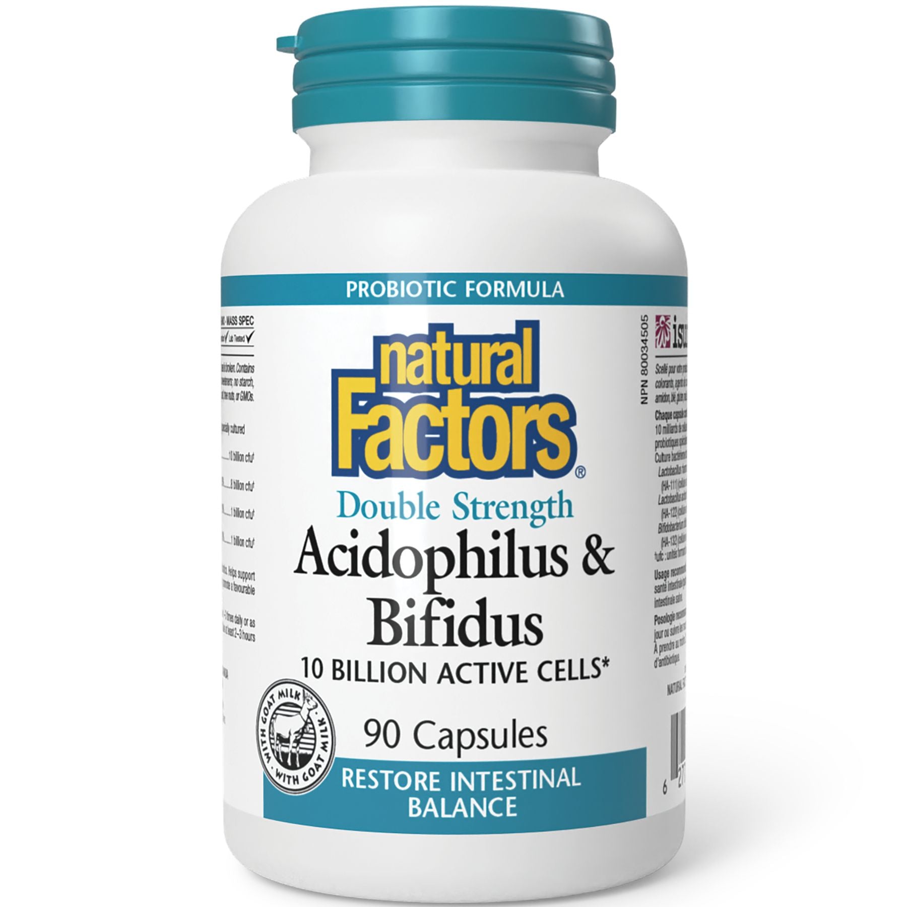 Natural Factors Double Strength Acidophilus & Bifidus 10 Billion Active Cells 90s