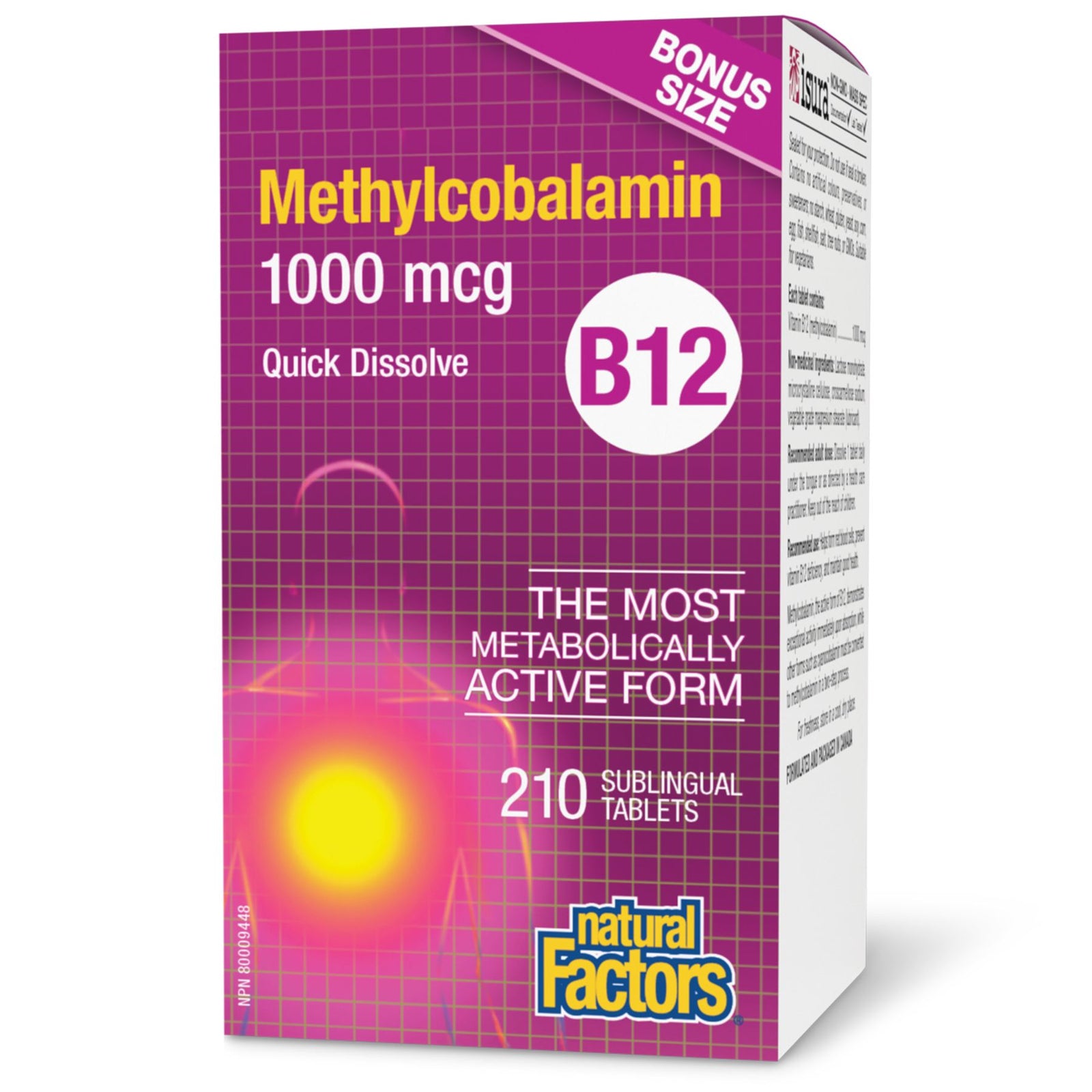 Natural Factors B12 Methylcobalamin 1000 mcg Bonus Size (180s + 30s)