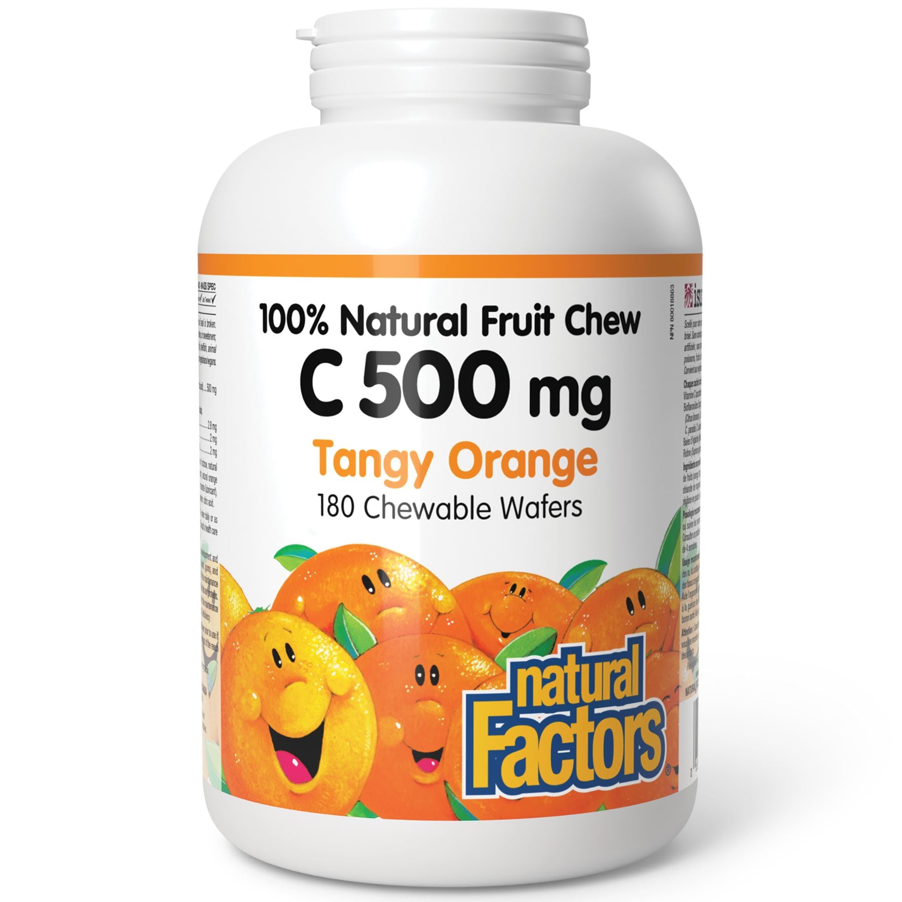 Natural Factors C 500 mg 100% Natural Fruit Chew, Tangy Orange Flavour 180s