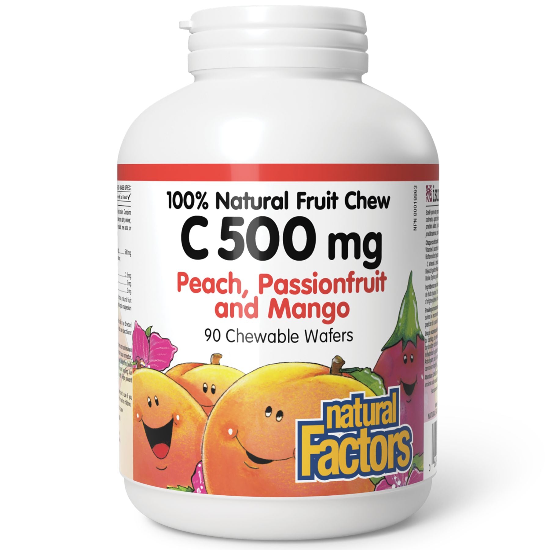 Natural Factors C 500 mg 100% Natural Fruit Chew, Peach, Passionfruit and Mango Flavour 90s