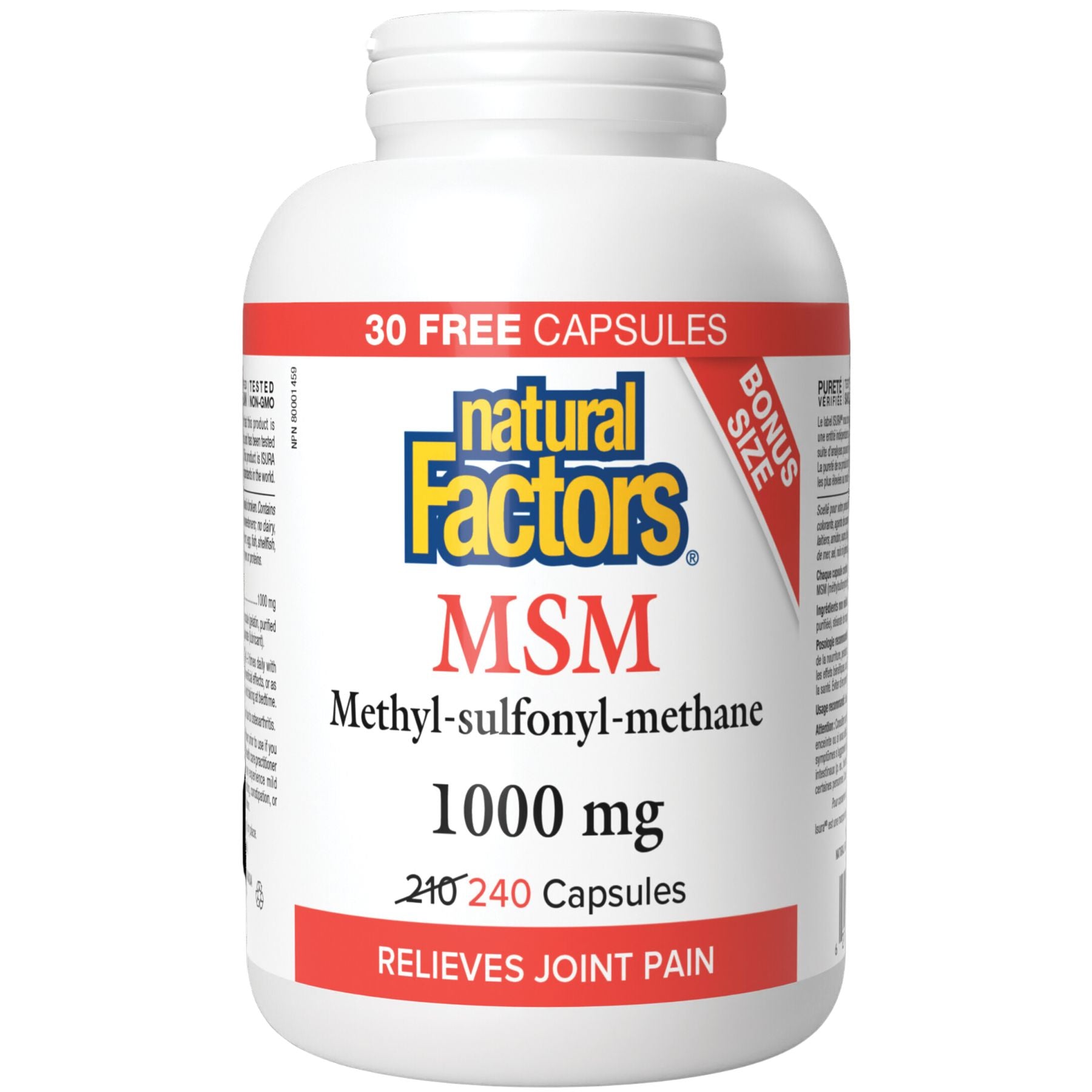 Natural Factors MSM 1000mg Bonus Size 240s (180s + 30 FREE)