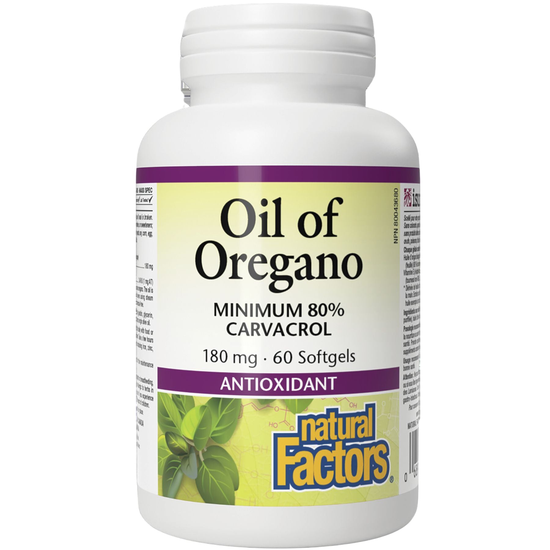 Natural Factors Oil of Oregano 180 mg 60s