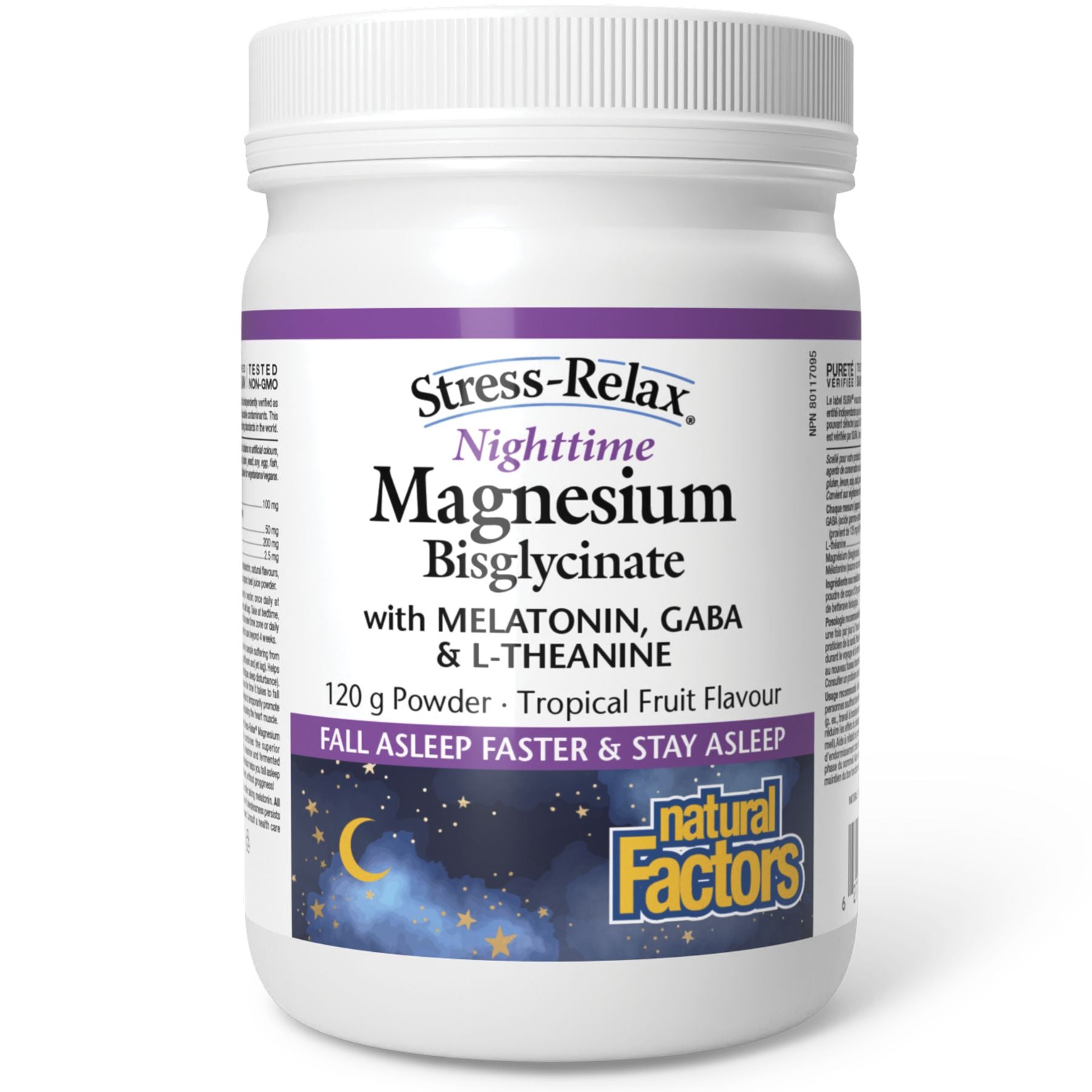 Natural Factors Nighttime Magnesium Bisglycinate Stress Relax Powder 120g