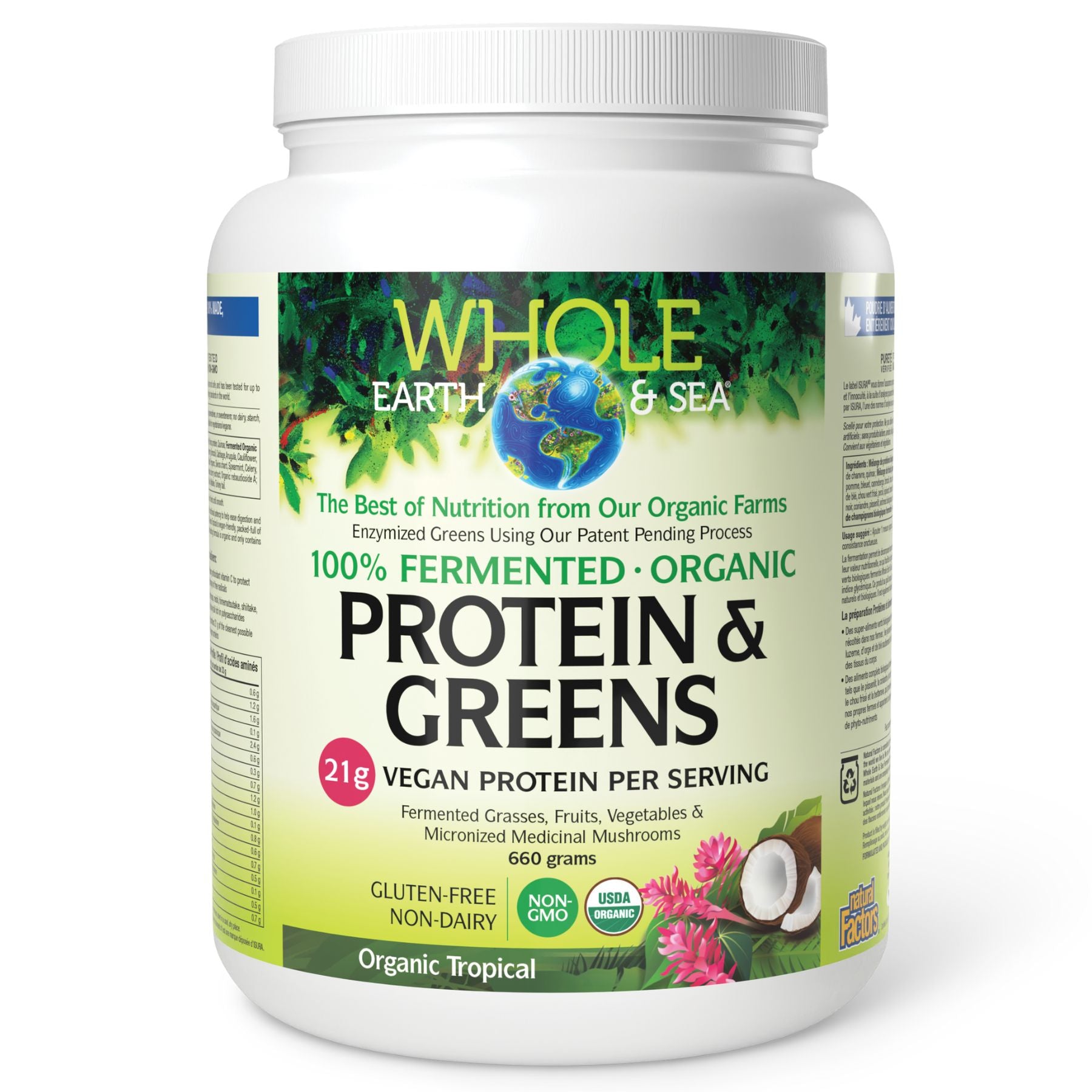 Whole Earth & Sea Fermented Organic Protein & Greens - Organic Tropical 660g