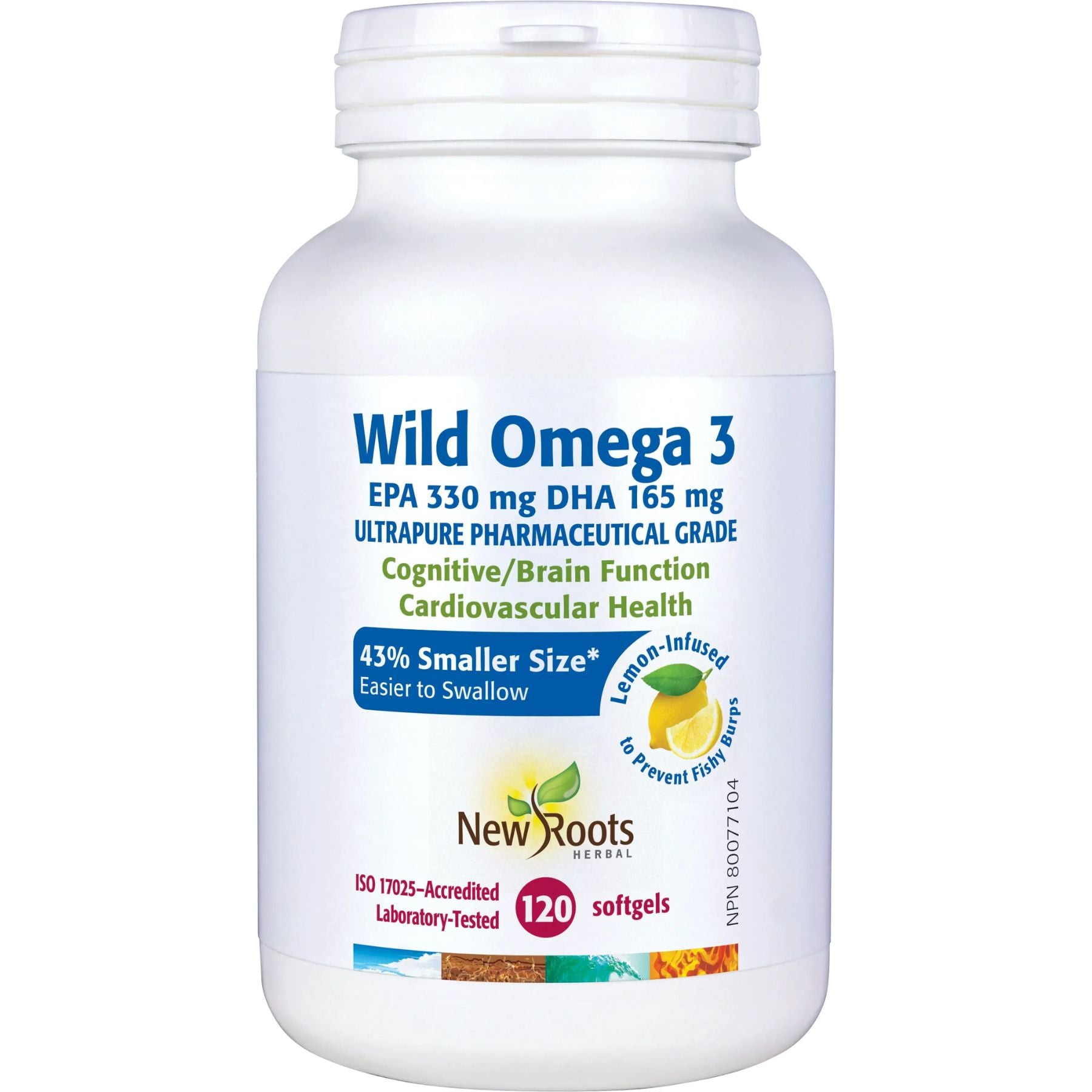 New Roots Wild Omega 3 EPA 330 mg · DHA 165 mg 120s