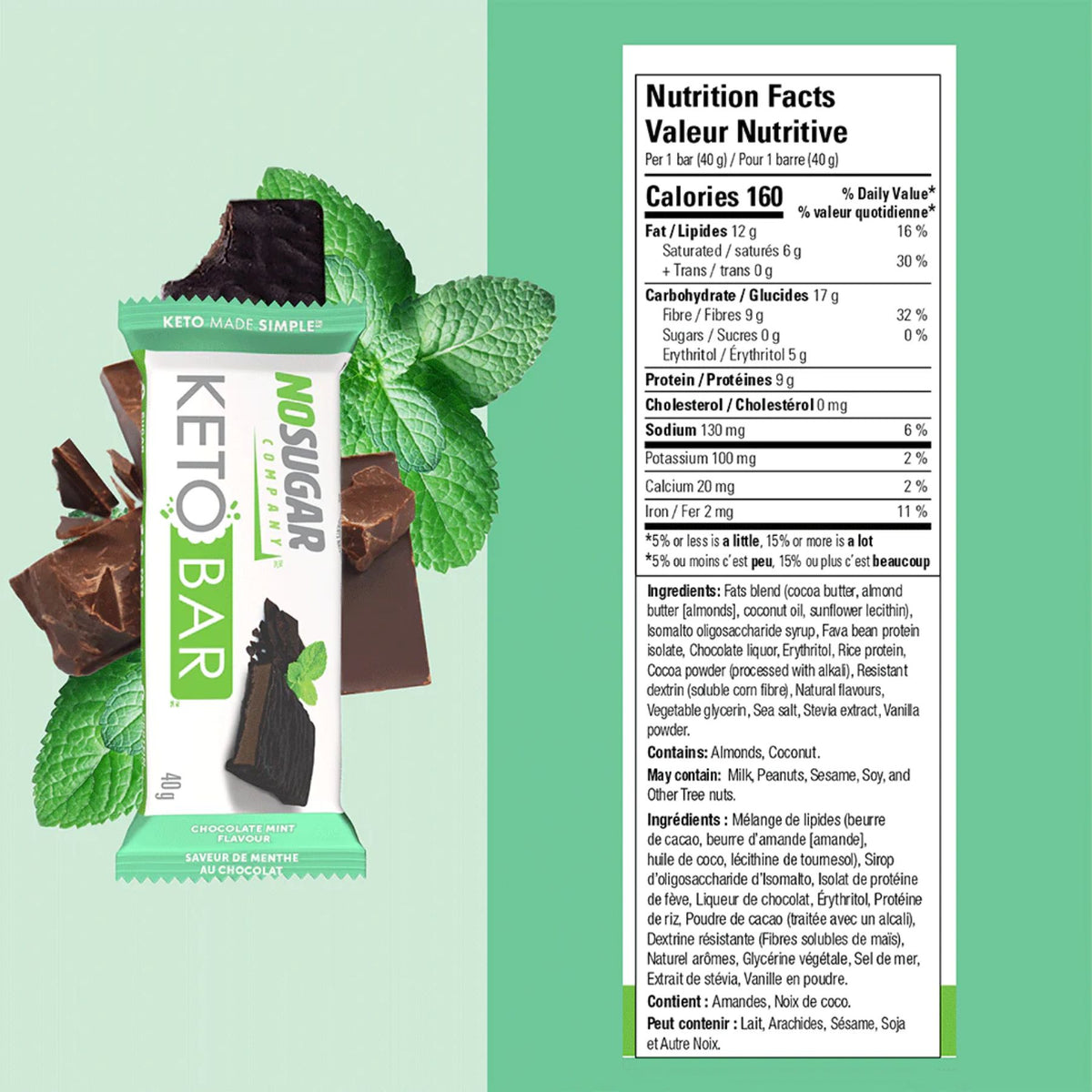 No Sugar Co. Keto Bar Chocolate Mint 40g