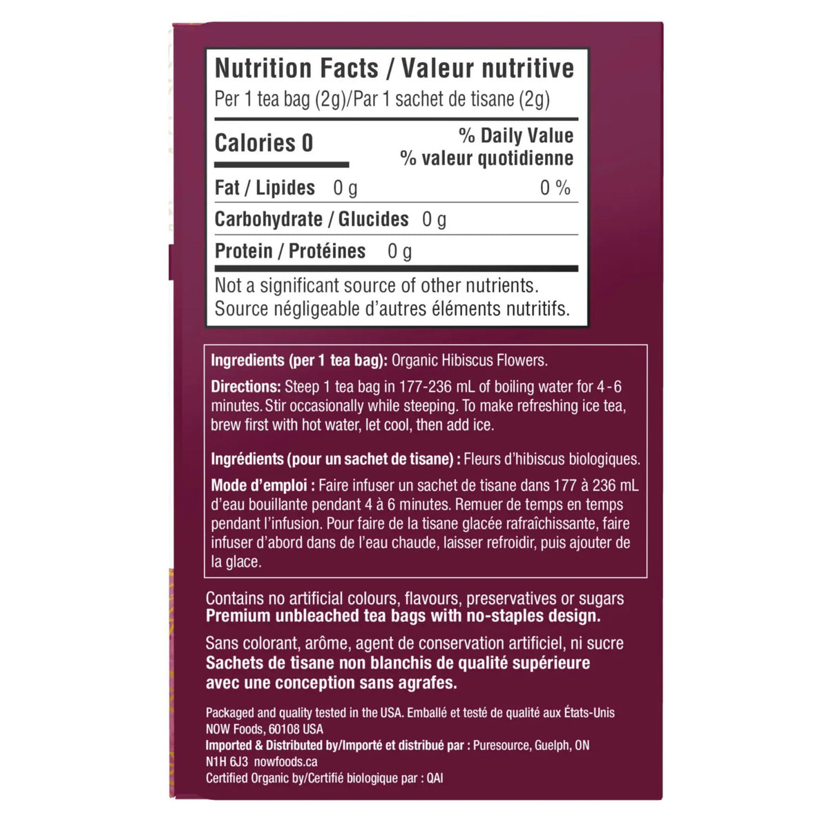 NOW Caring Tea Organic Hibiscus 24ct