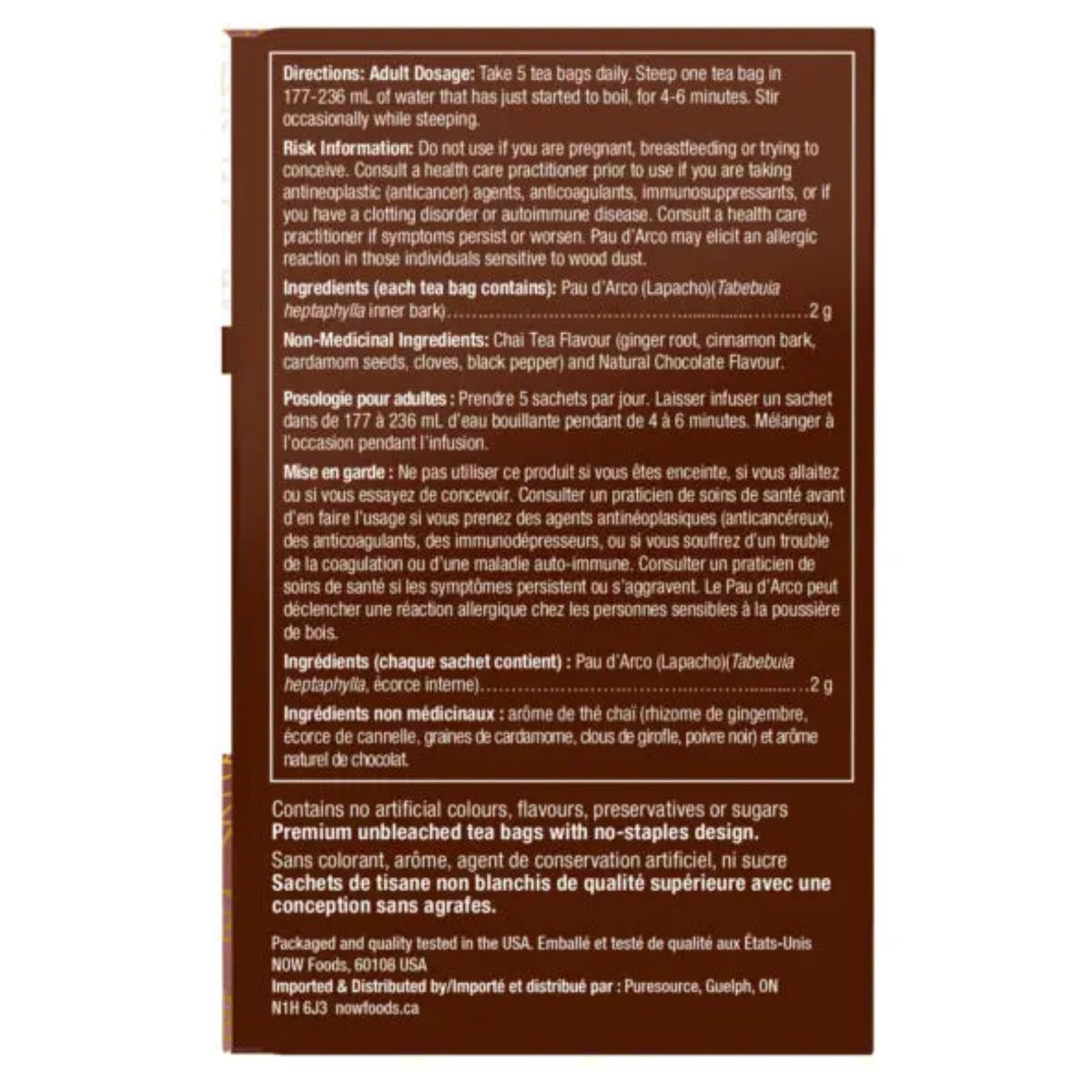 NOW Caring Tea Pau D'Arco Chai Wellness 24ct