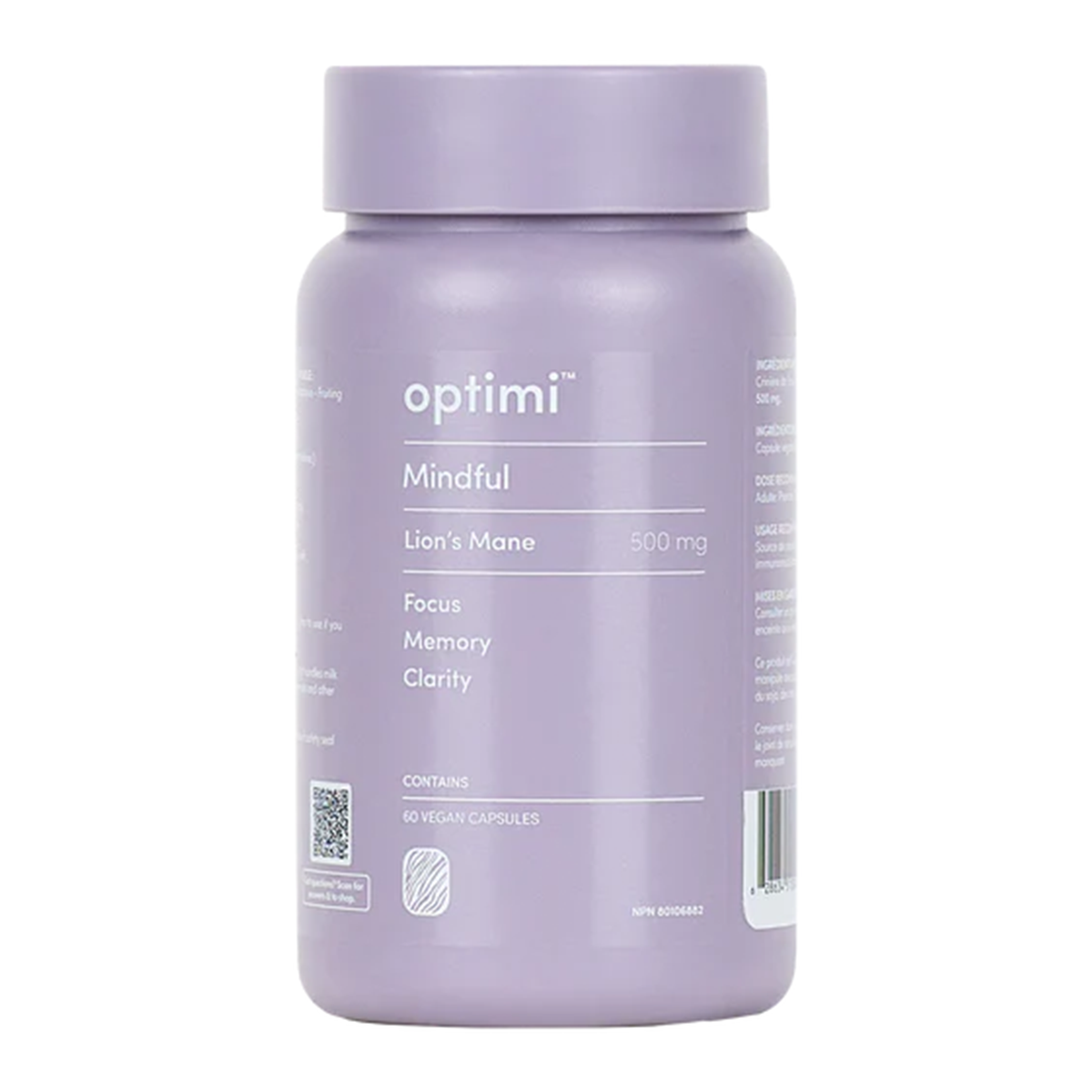 Optimi Mindful Lion's Mane medicinal mushroom supplement, 500 mg - for focus, memory and clarity. 