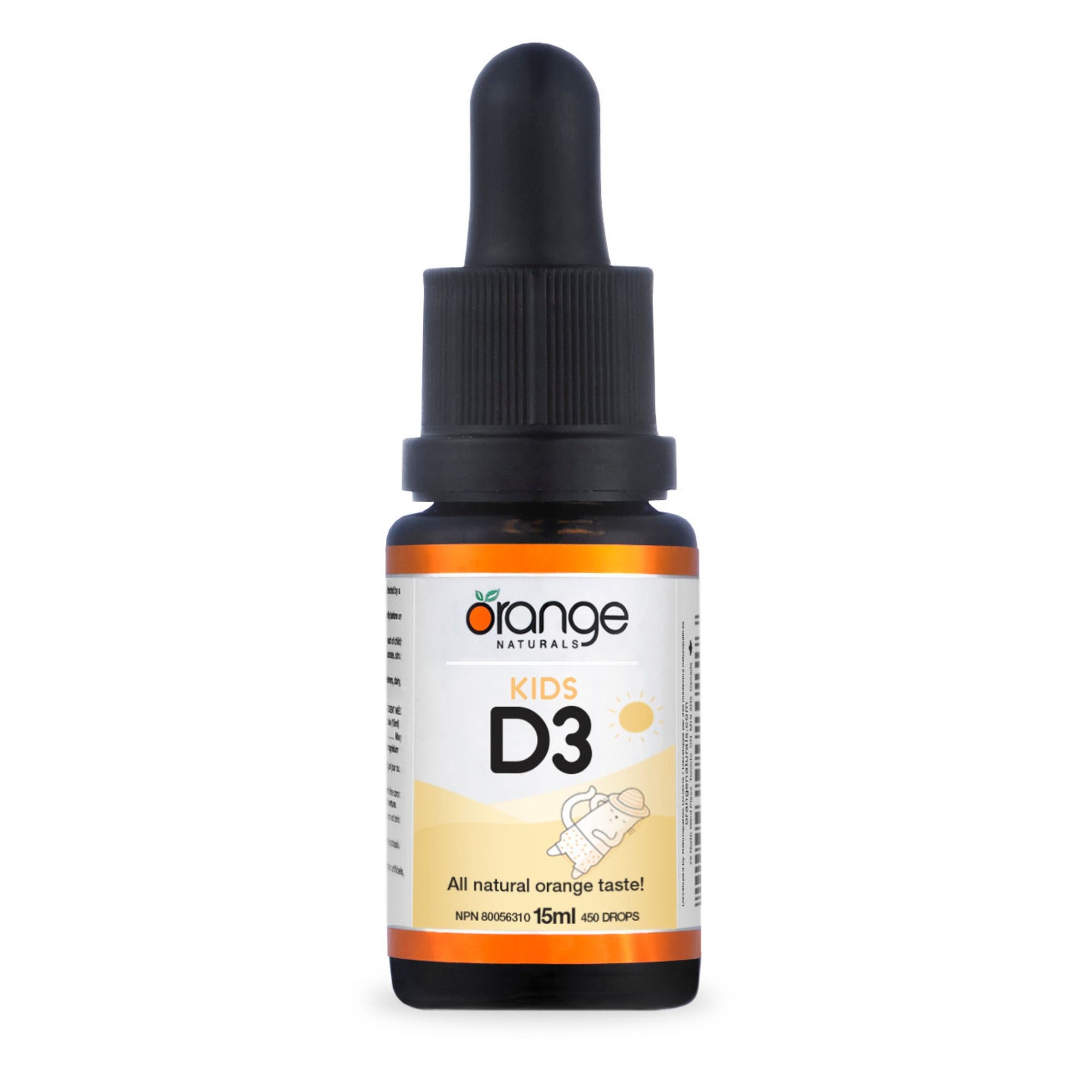 Orange Naturals Kids D3 Drops 15mL Bottle - All natural orange taste! 400IU vitamin D3 per serving. 