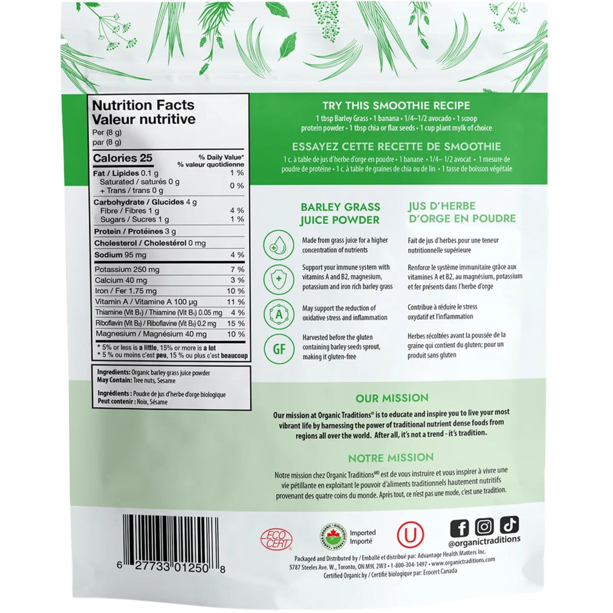 Organic Traditions Organic Barley Grass Juice Powder 150g
