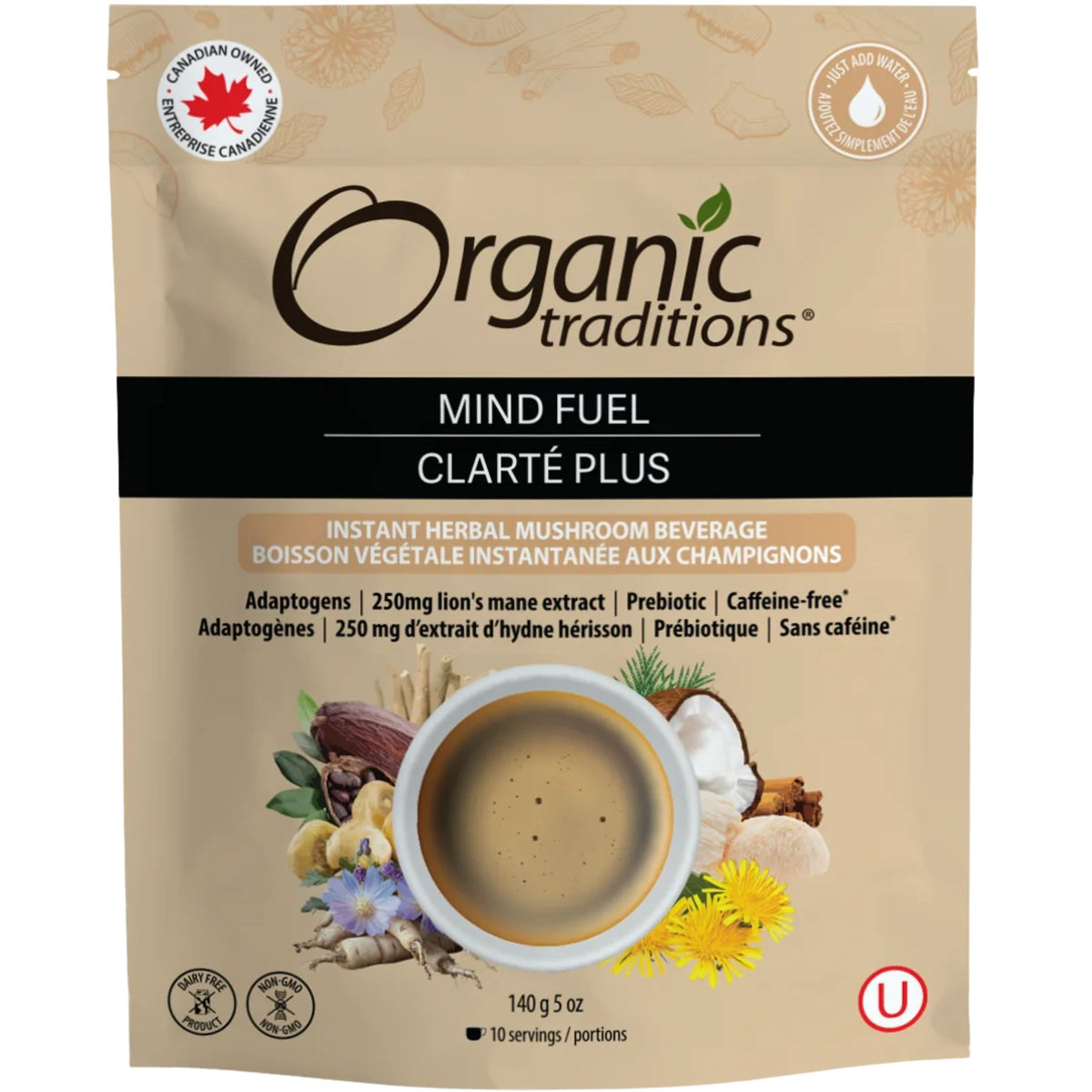 Organic Traditions Mind Fuel Caffeine-Free Mushroom Coffee Alternative 140g