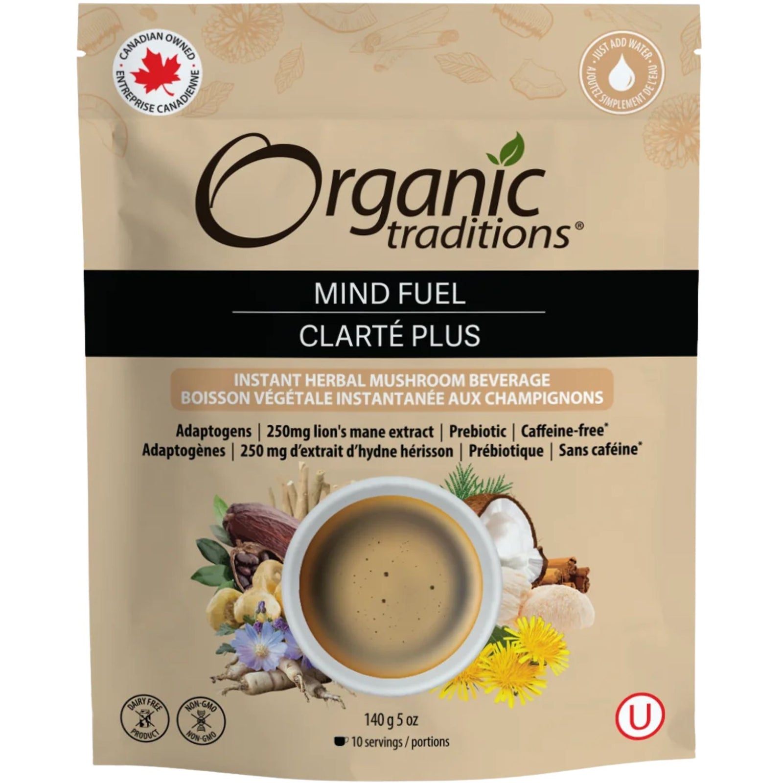 Organic Traditions Mind Fuel Caffeine-Free Mushroom Coffee Alternative 140g