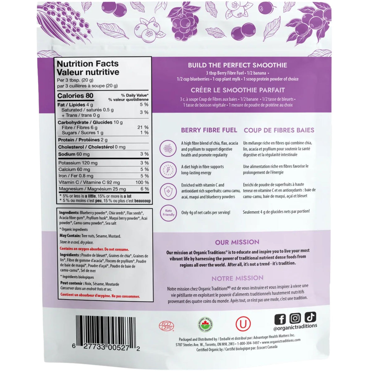 Organic Traditions Fibre Fuel Smoothie Boost - Berry 300g