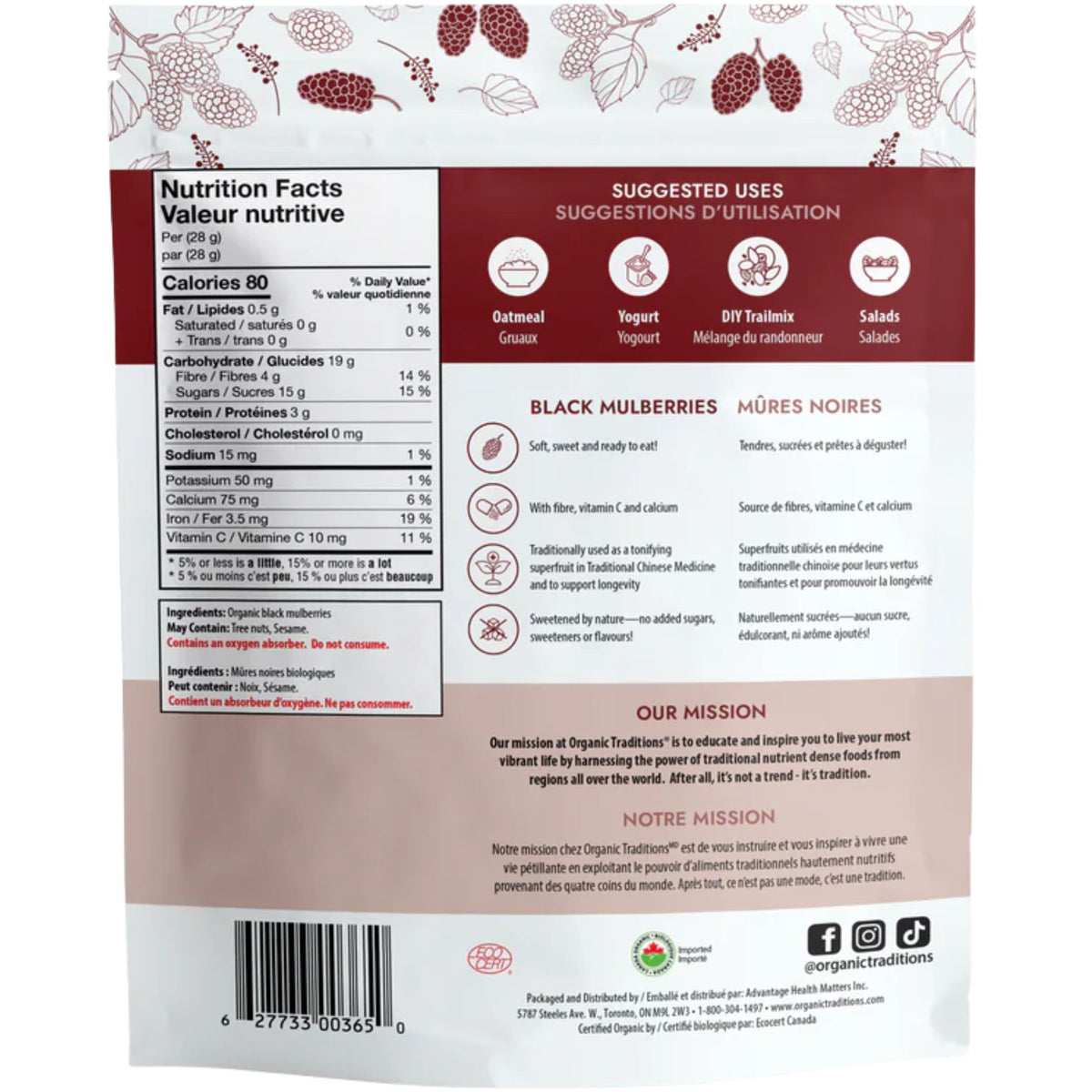 Organic Traditions Organic Black Mulberries 227g