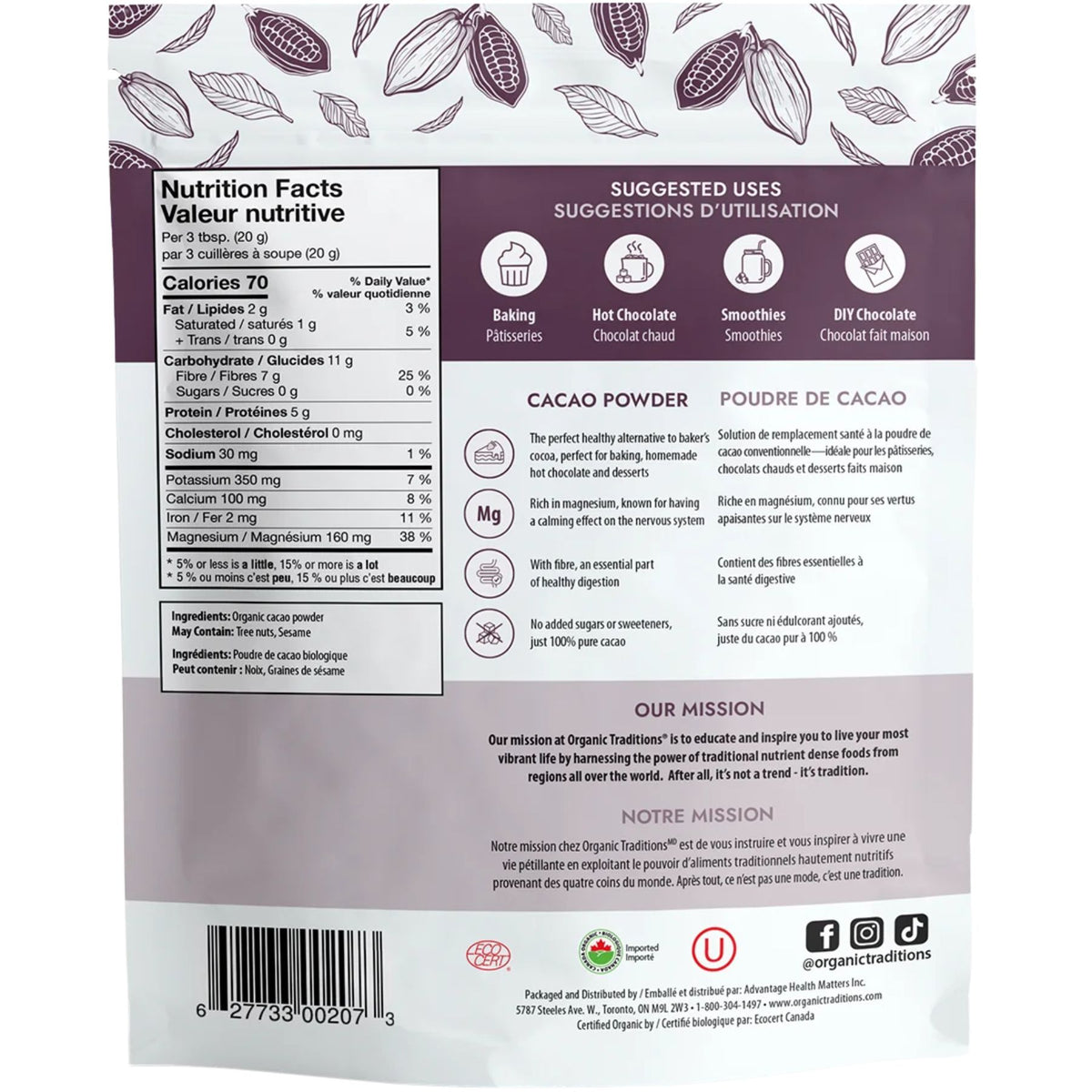 Organic Traditions Organic Cacao Powder 227g