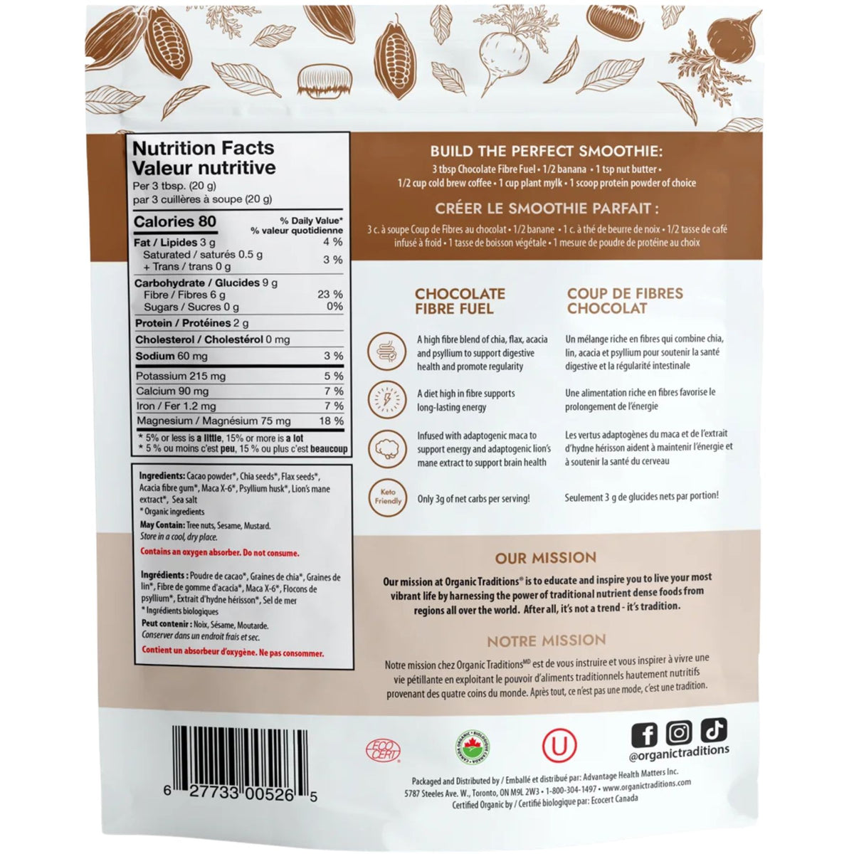 Organic Traditions Fibre Fuel Smoothie - Chocolate 300g