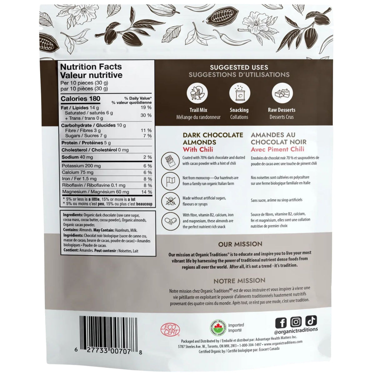 Organic Traditions Organic Dark Chocolate Covered Almonds with Chili 227g