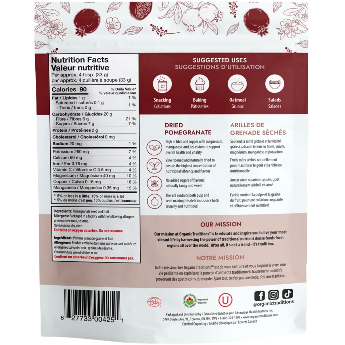 Organic Traditions Organic Dried Pomegranate 100g