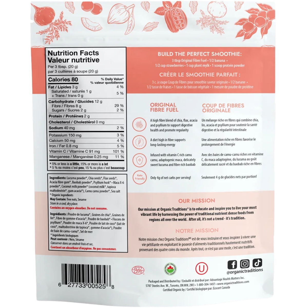 Organic Traditions Organic Fibre Fuel Smoothie Boost, Original 300g