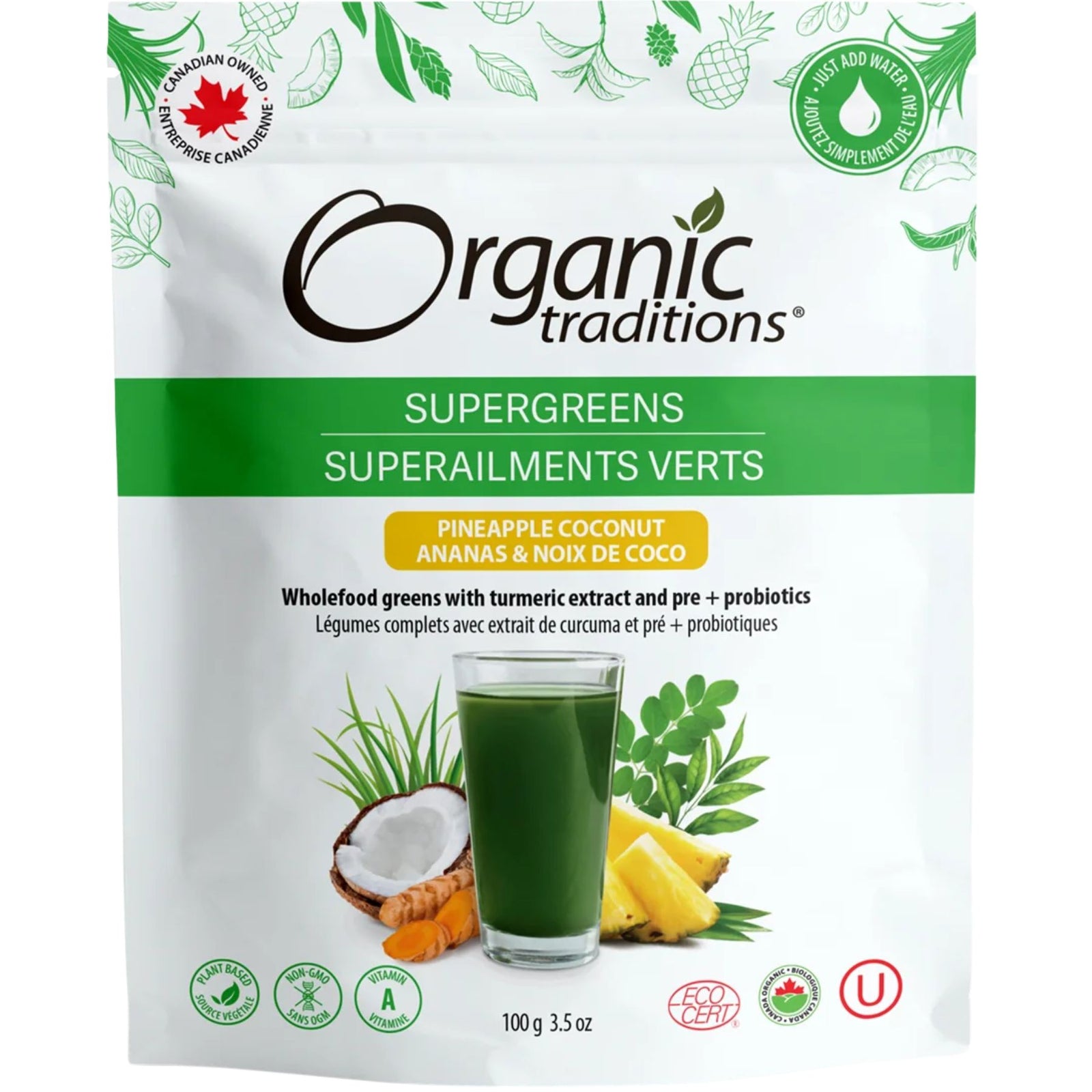 Organic Traditions Supergreens Pineapple Coconut 100g