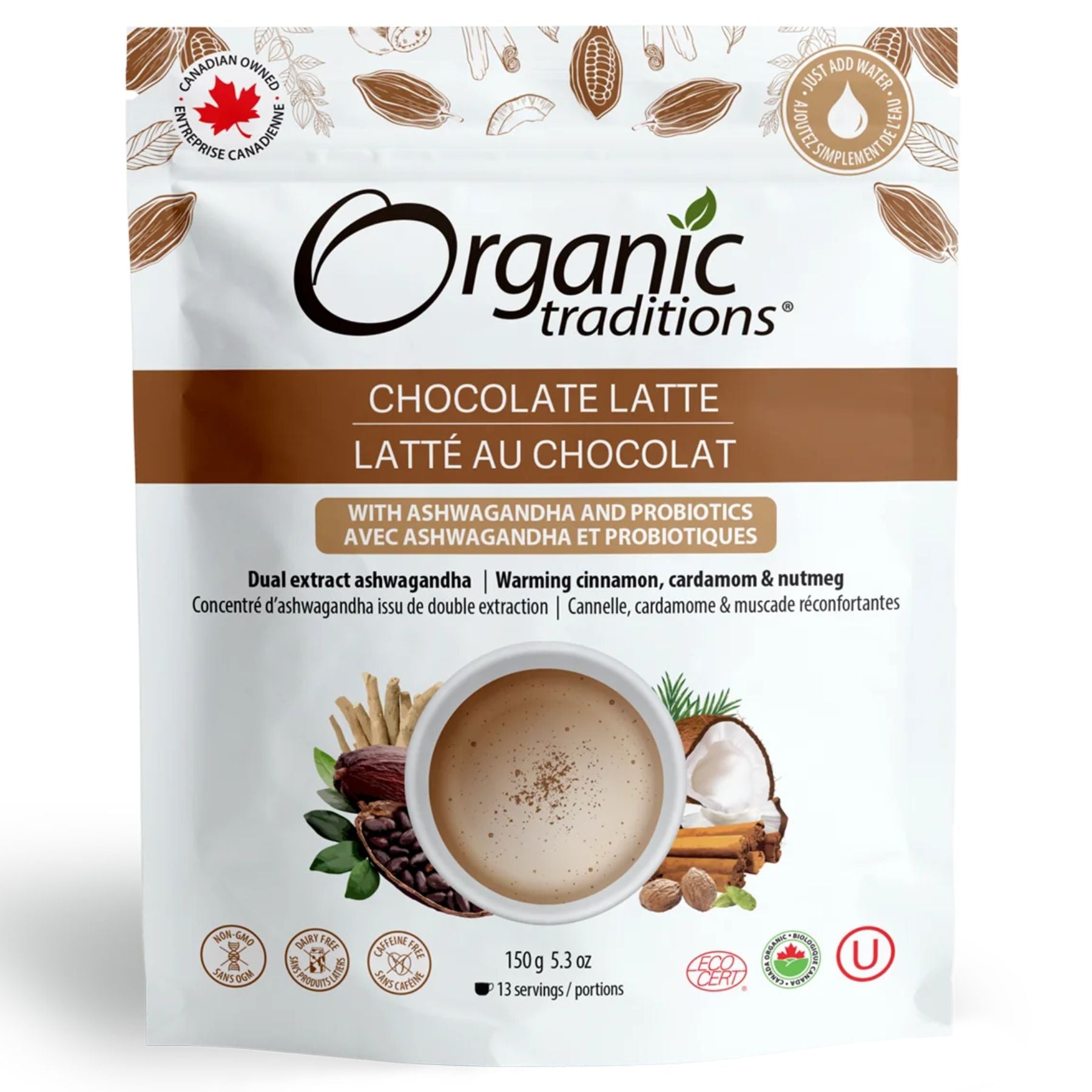 Organic Traditions Organic Chocolate Latte with Ashwagandha and Probiotics 150g