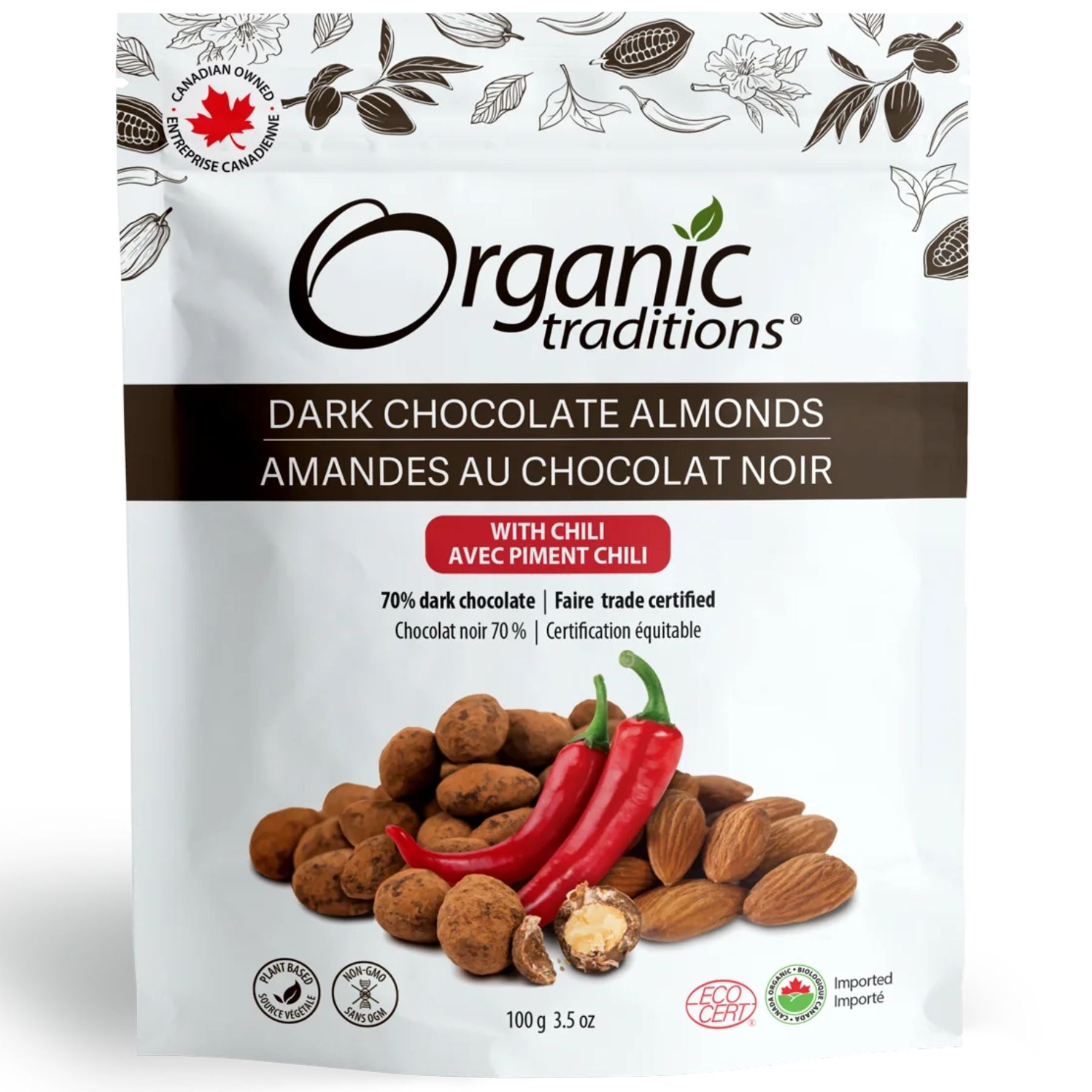 Organic Traditions Organic Dark Chocolate Covered Almonds with Chili 100g