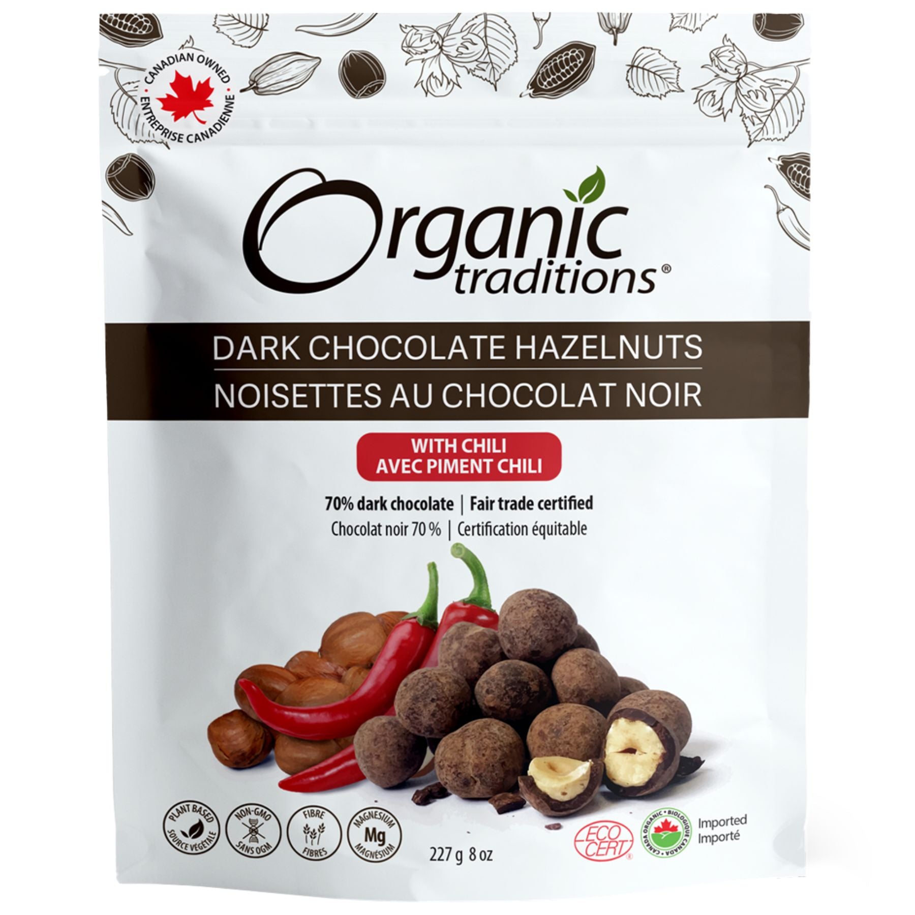 Organic Traditions Organic Dark Chocolate Covered Hazelnuts with Chili 227g