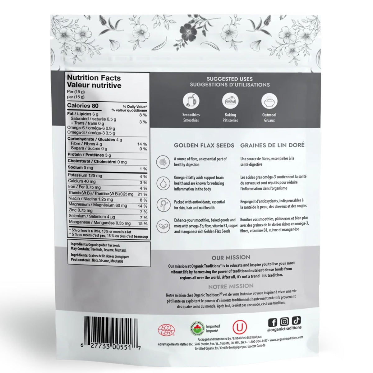 Organic Traditions Organic Golden Flax Seeds 454g