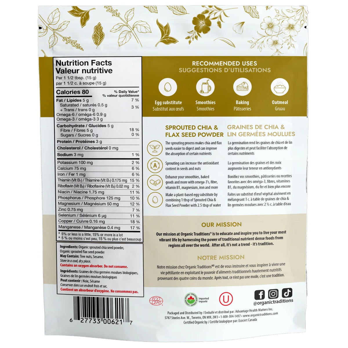 Organic Traditions Organic Sprouted Chia & Flax Powder 454g