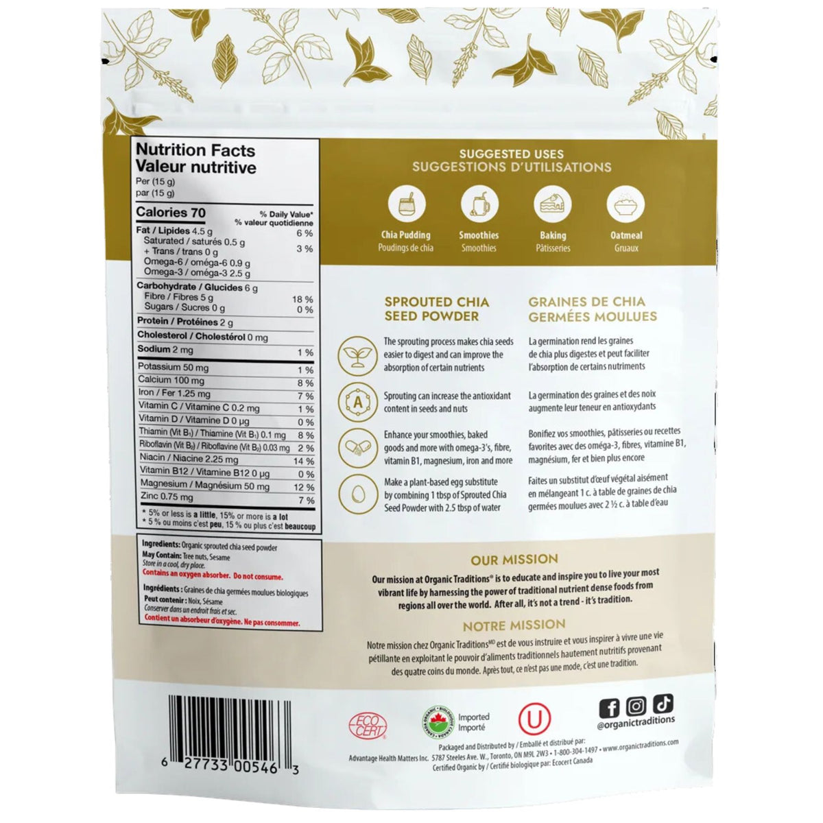 Organic Traditions Organic Sprouted Chia Seed Powder 454g