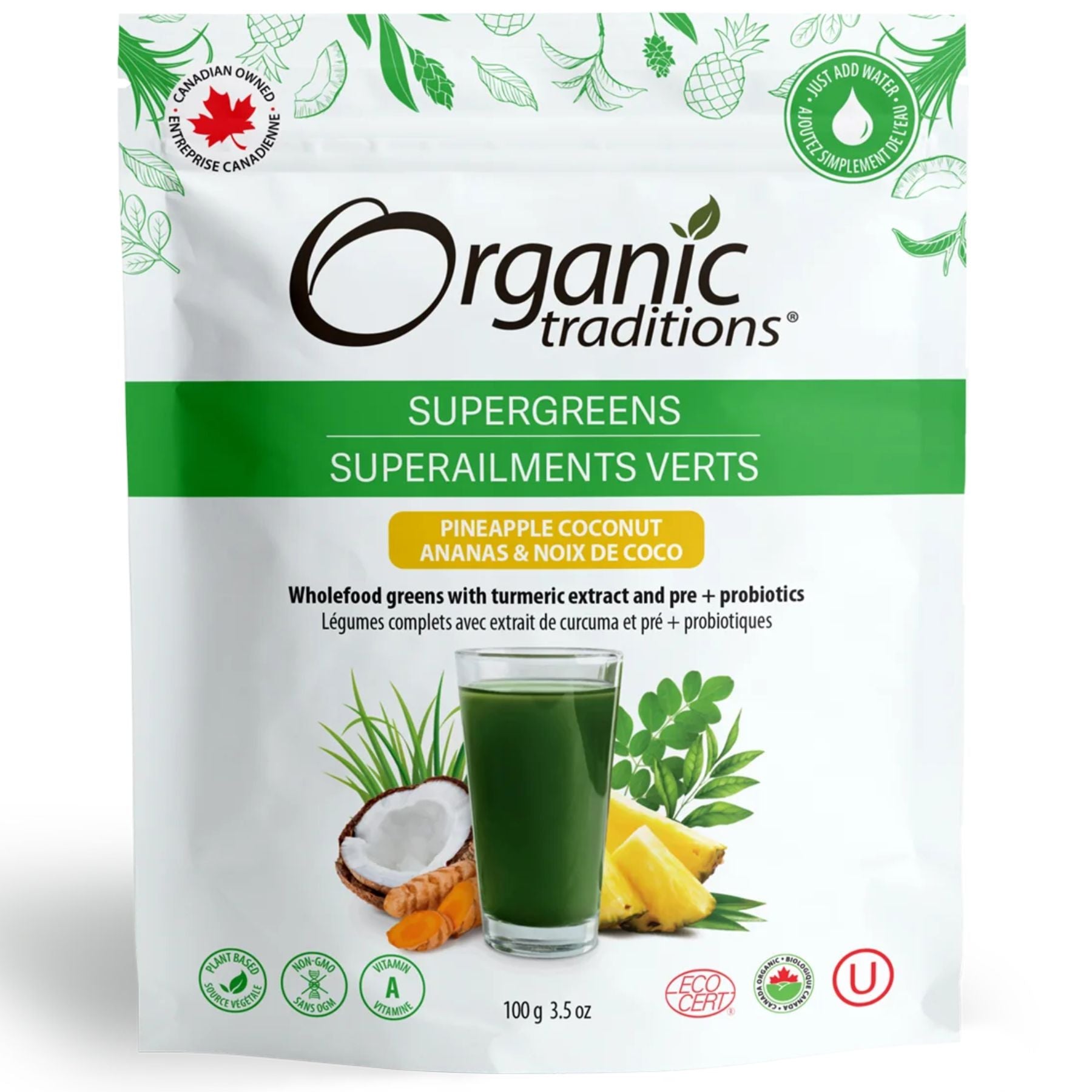 Organic Traditions Supergreens Pineapple Coconut 100g
