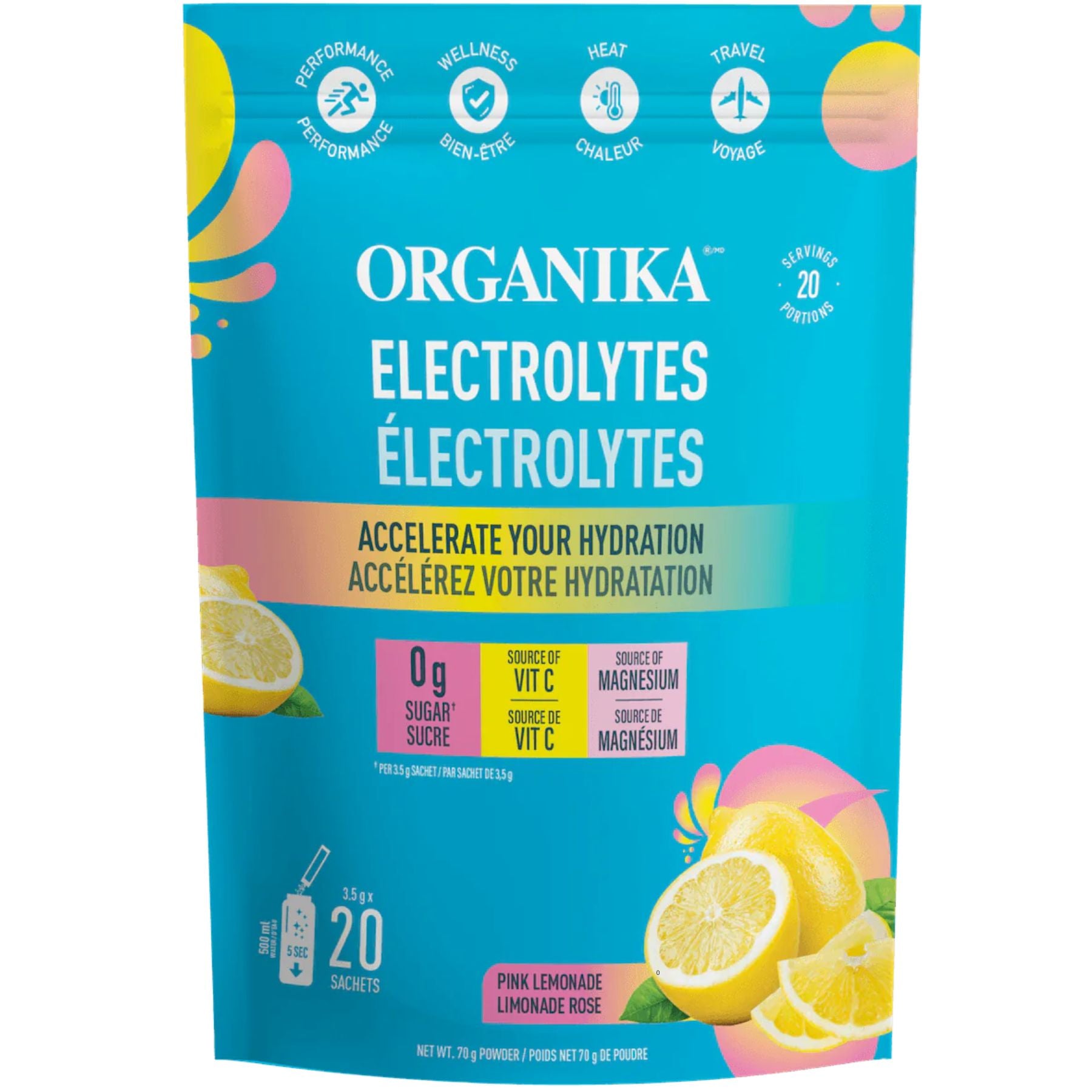 Organika Electrolytes Pink Lemonade On-the-Go Sachets 21x3.5g