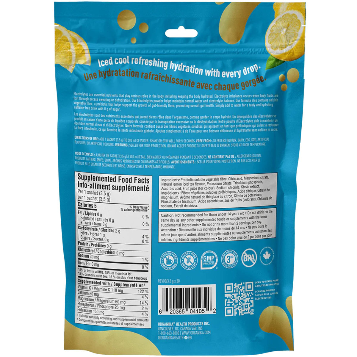 Organika Electrolytes Sachets Lemon Iced Tea 3.5gx20 (Pouch)