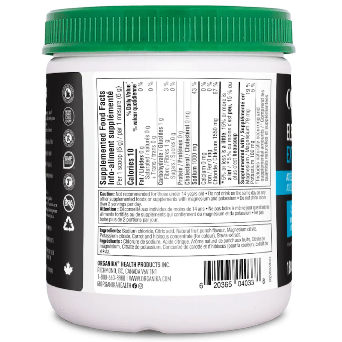 Organika Extra Strength Electrolytes Fruit Punch 180g