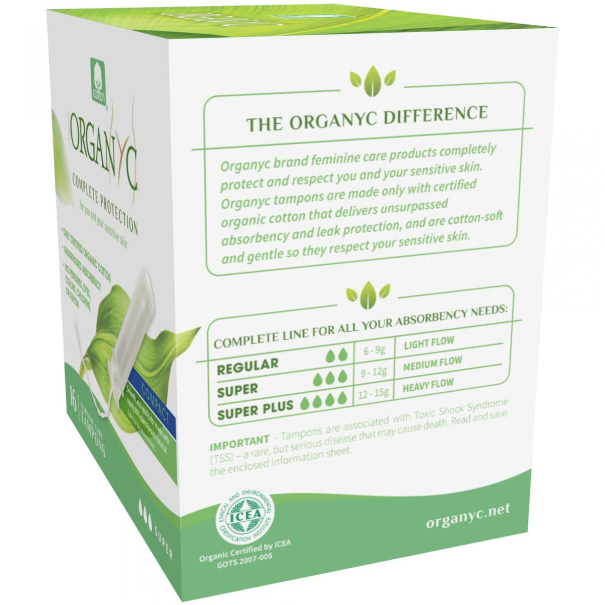 Organyc Compact Eco-Applicator Tampons – Super 16ct
