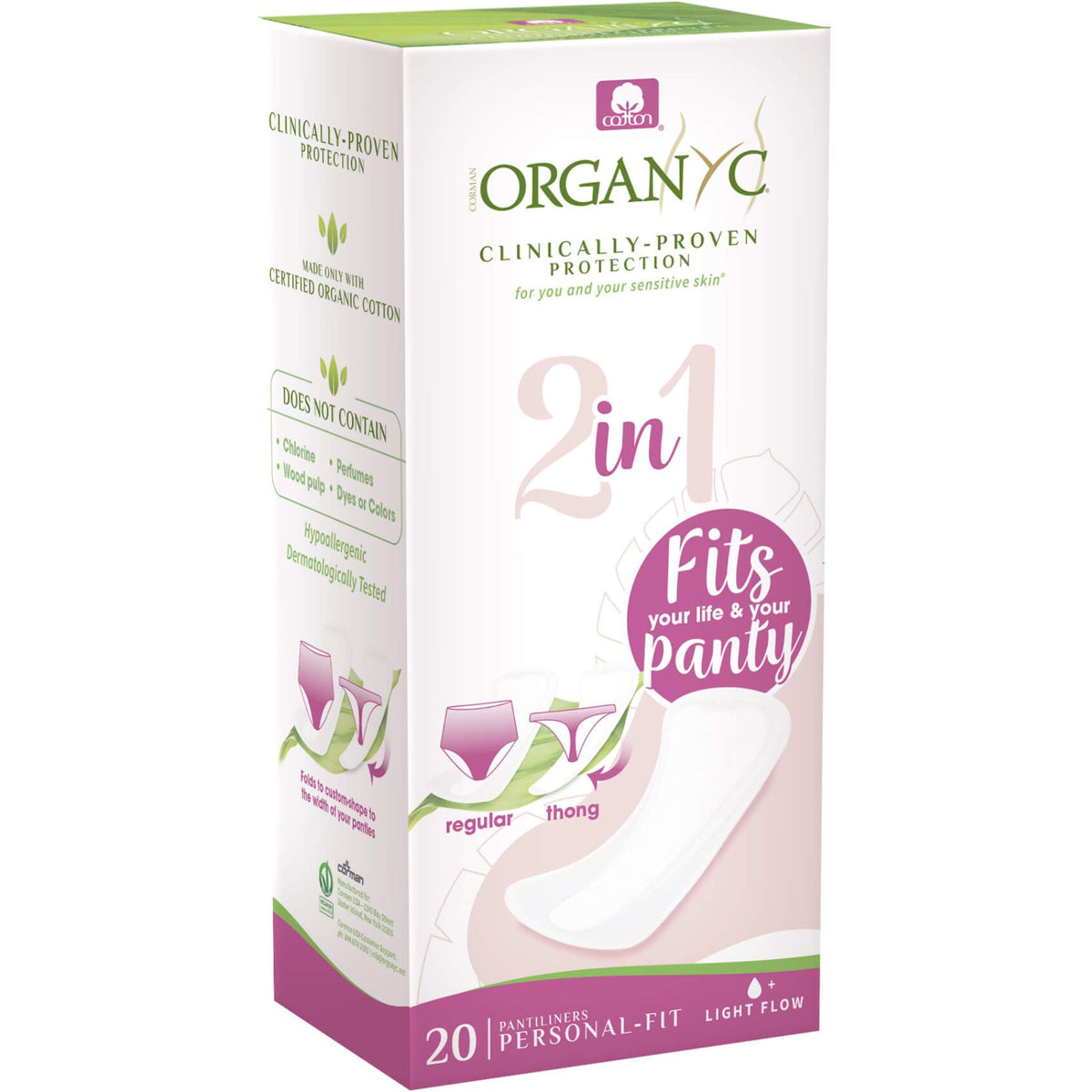 Organyc 2 in 1 Personal Fit Pantiliners 20ct