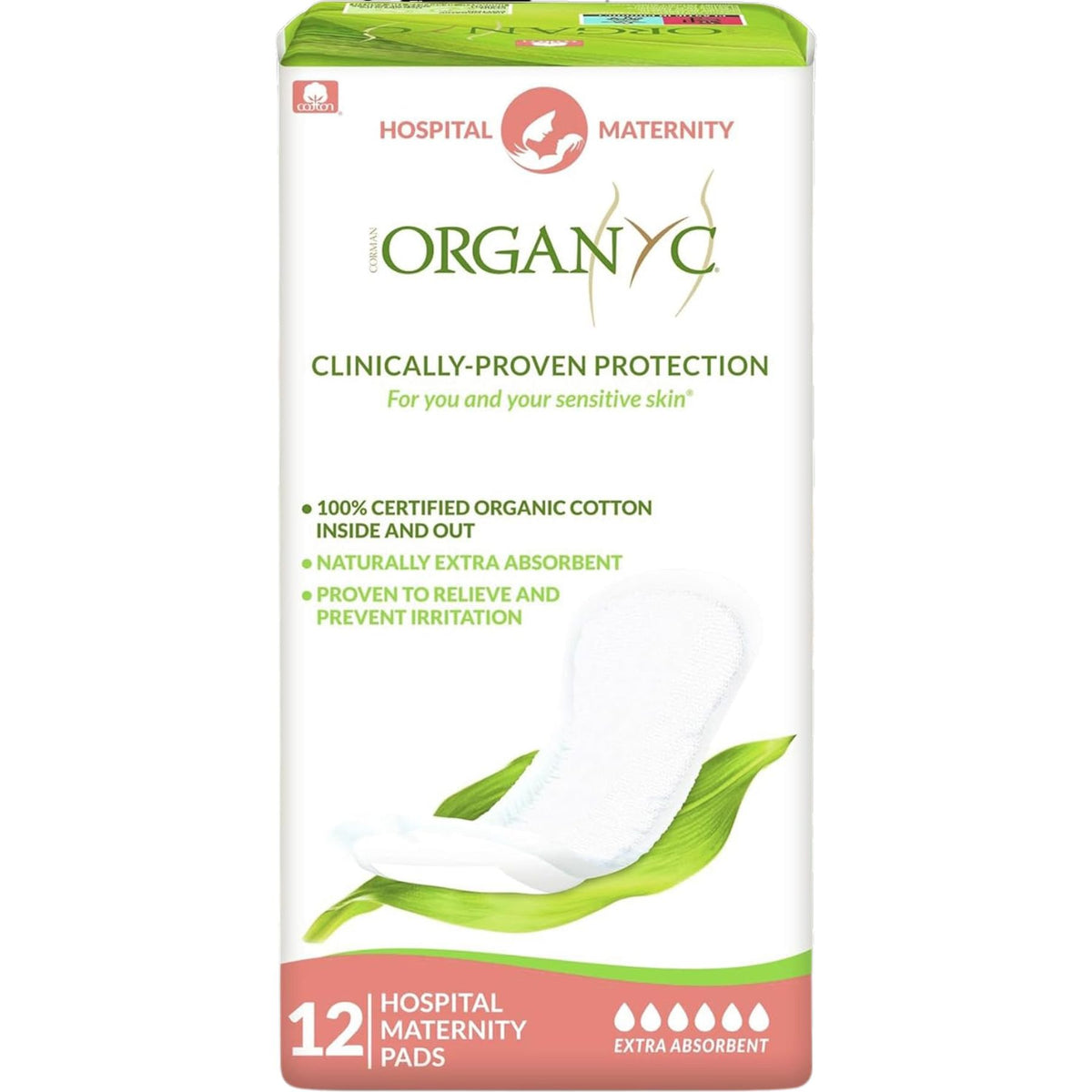 Organyc Cotton Hospital Postpartum Pads 12ct