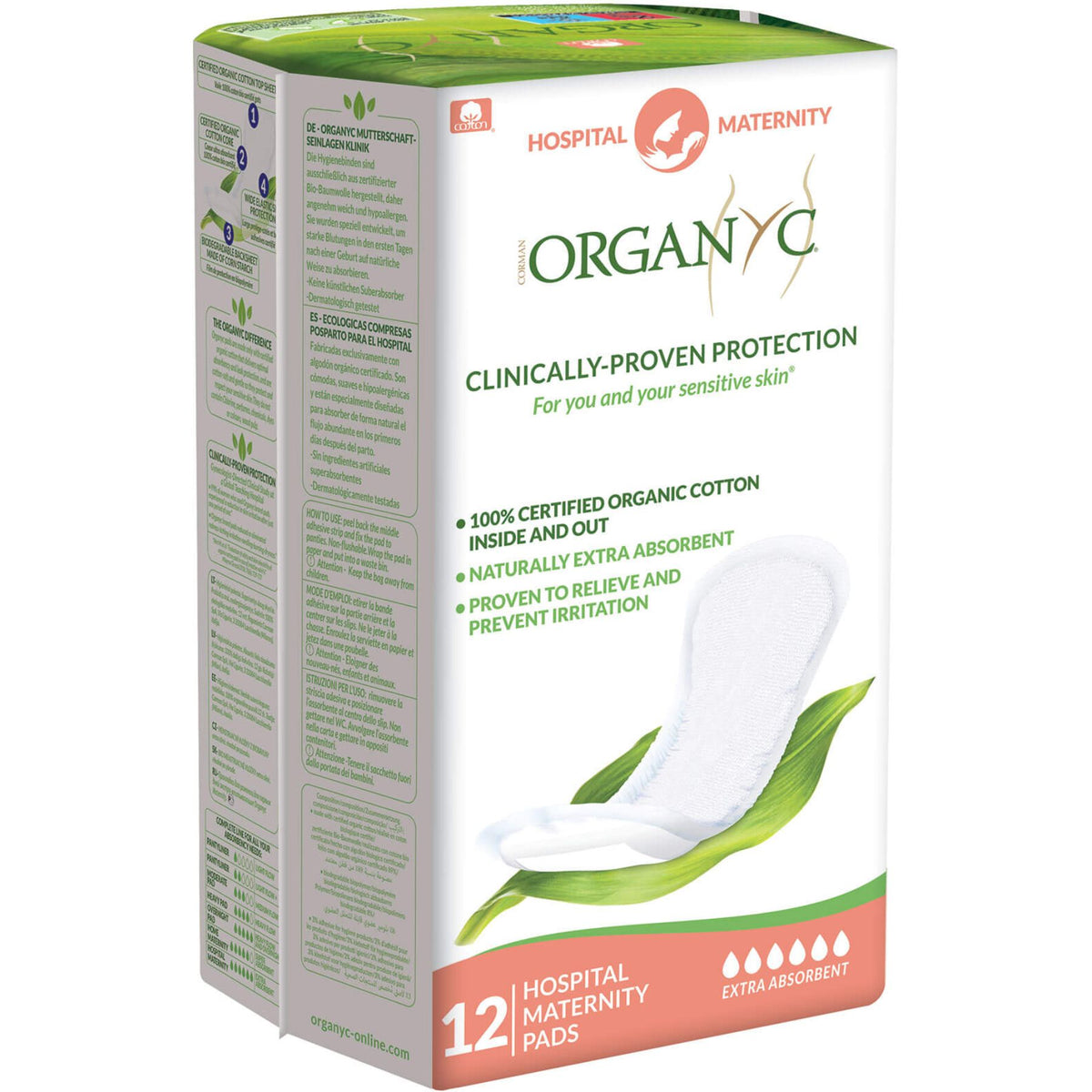 Organyc Cotton Hospital Postpartum Pads 12ct