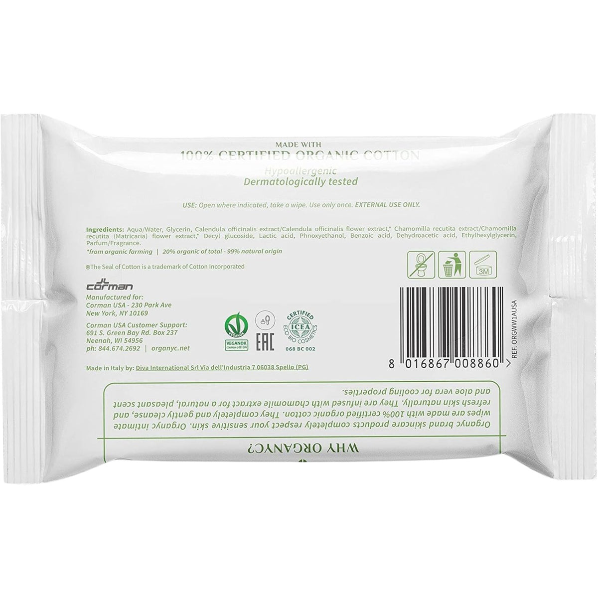 Organyc Feminine Wipes 20ct