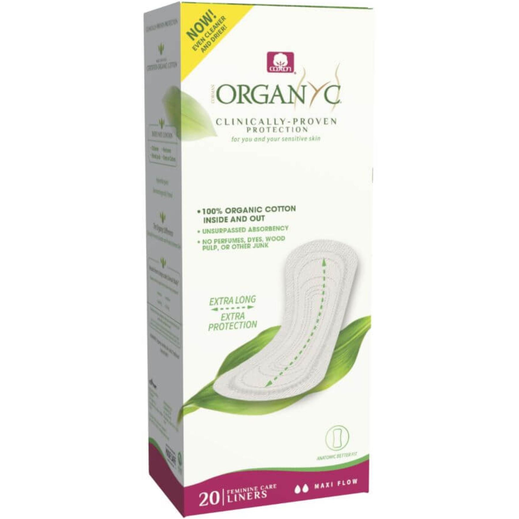 Organyc Flat Packed Panty Liners – Maxi 20ct