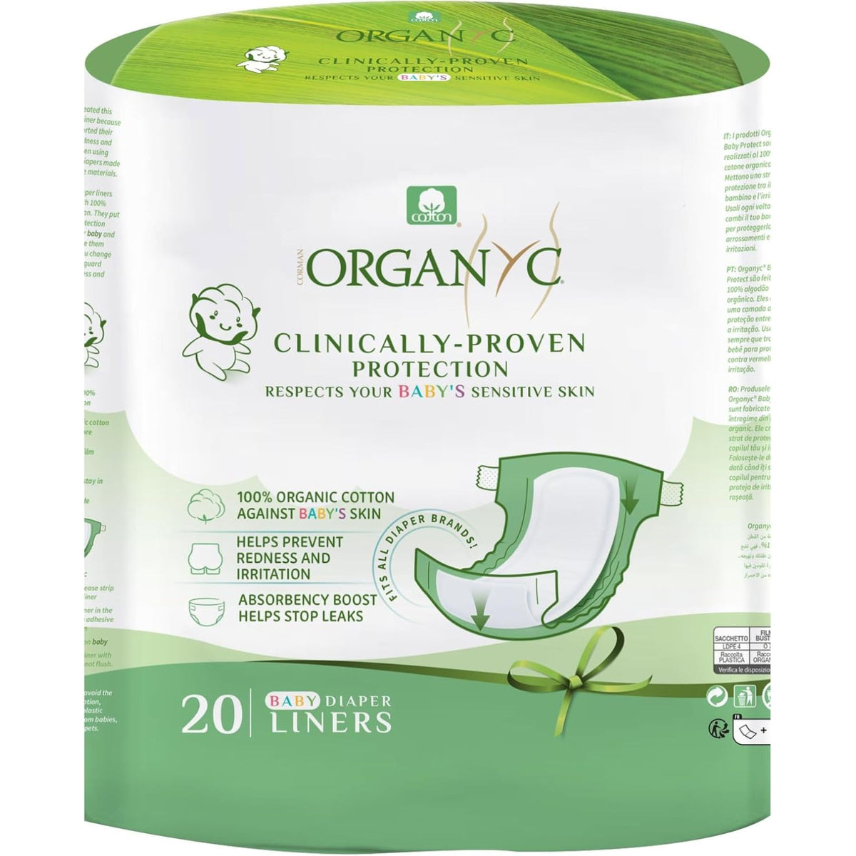 Organyc Organic Cotton Baby Diaper Liners 20ct