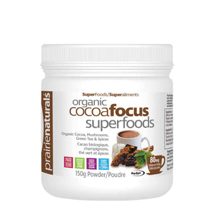 Prairie Naturals Organic CocoaFocus Superfoods Powder - 150g: A delicious and nutrient-rich cocoa-based superfood blend.